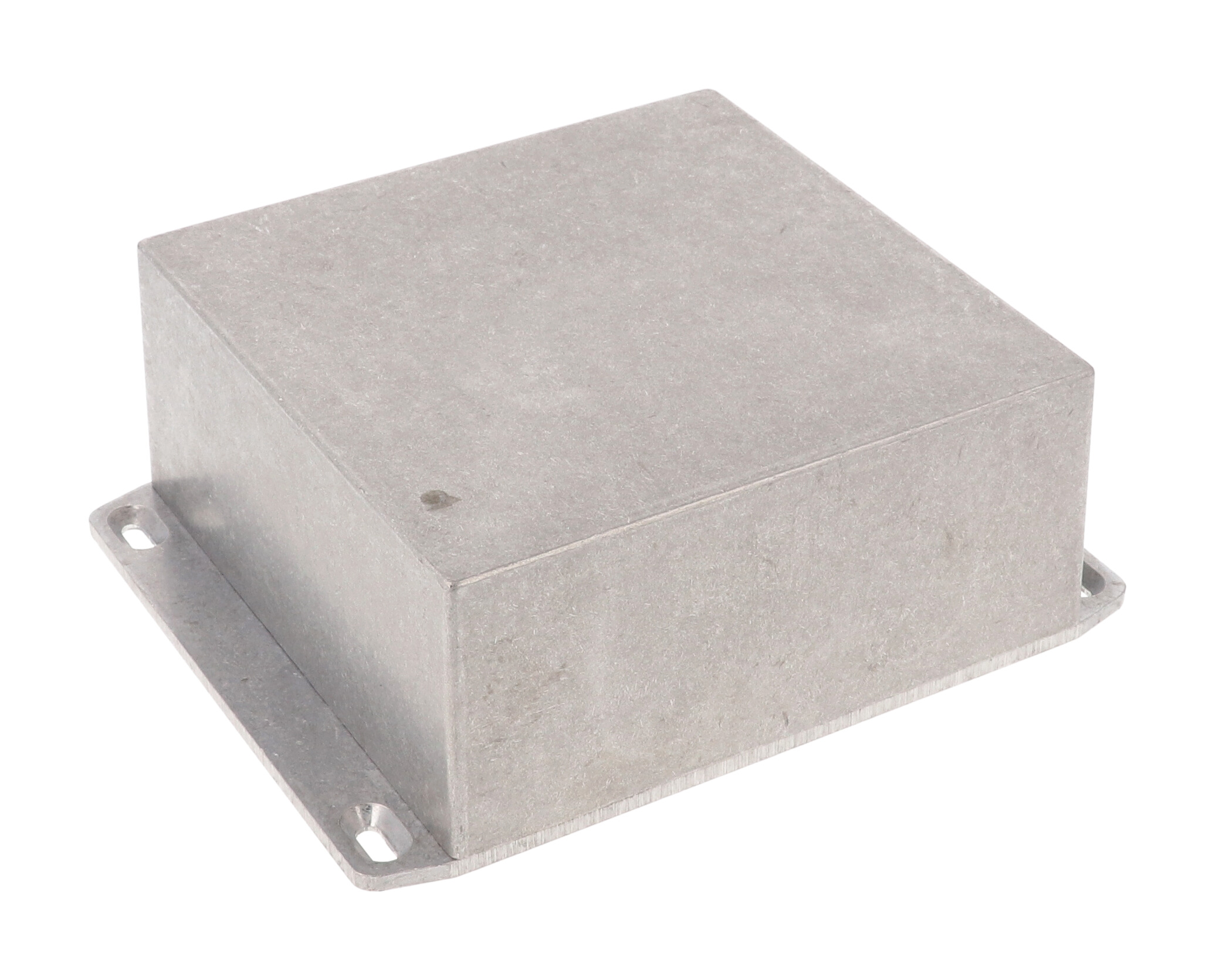 1590KKFL natural diecast aluminum enclosure with wall-mounting flanged lid, 125 x 125 x 57 mm