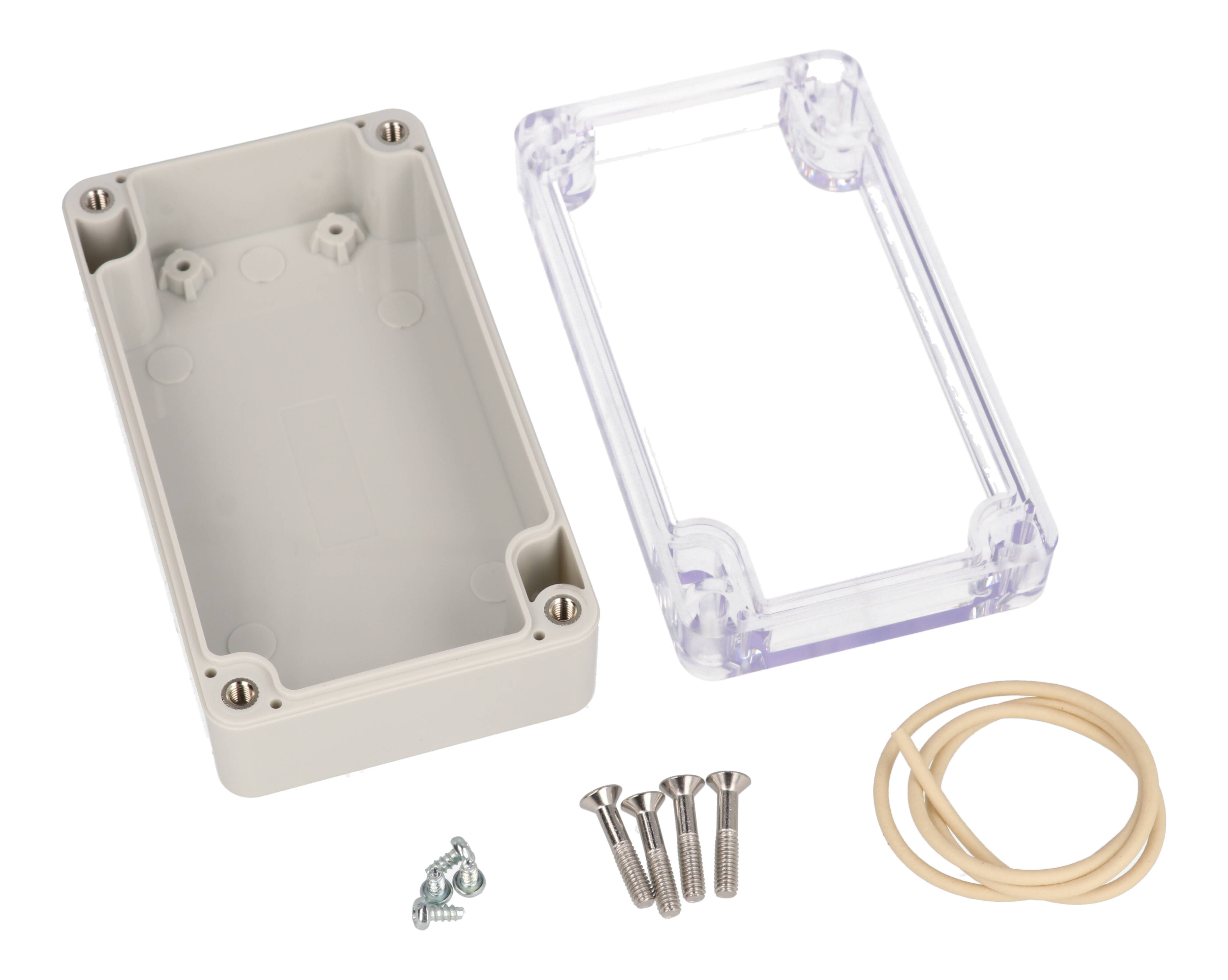 RZ0203C slim polycarbonate water-tight enclosure with clear lid, 115 x 65 x 40 mm