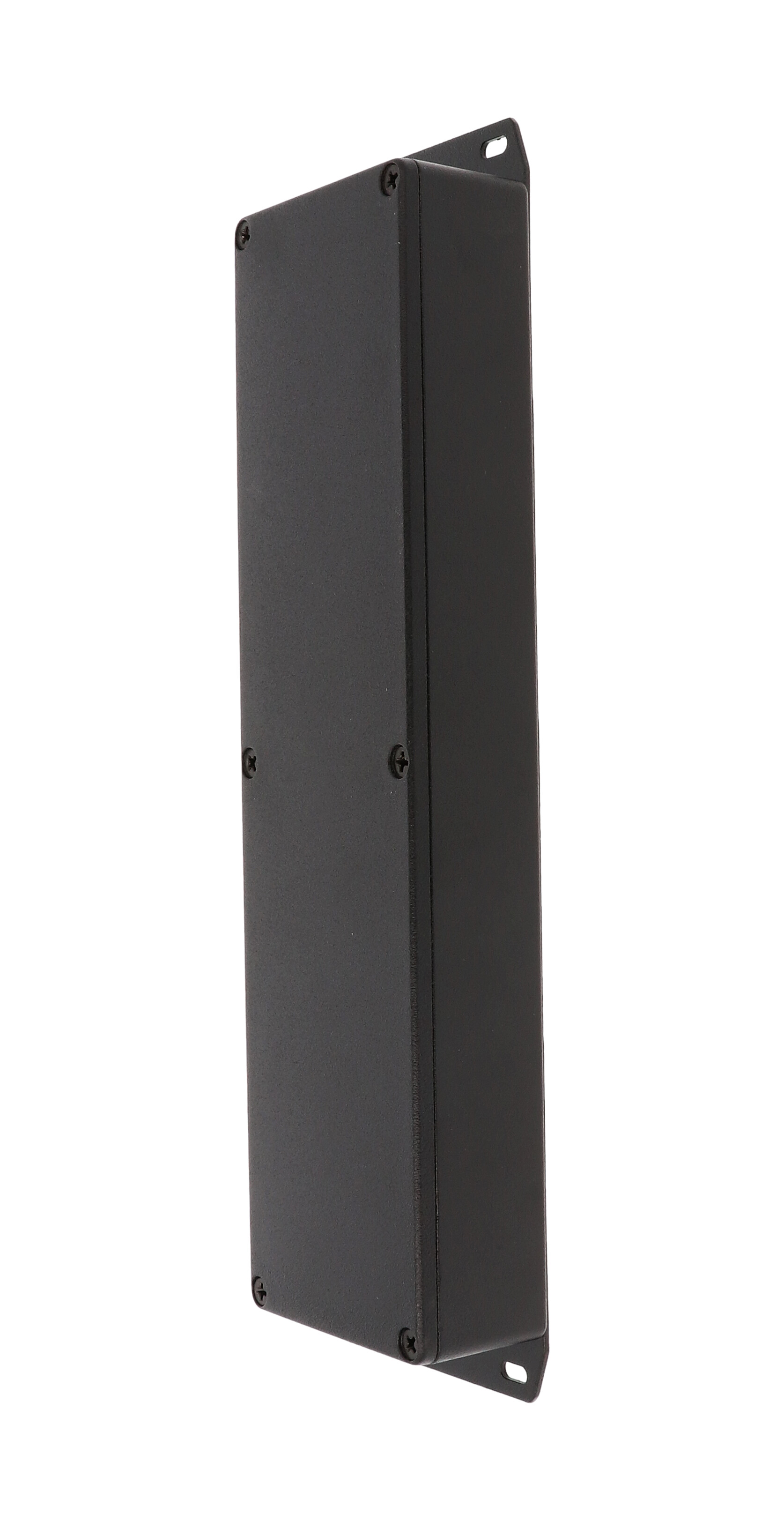 1590BX2FBK long slim black textured diecast aluminum enclosure with flanged bottom plate