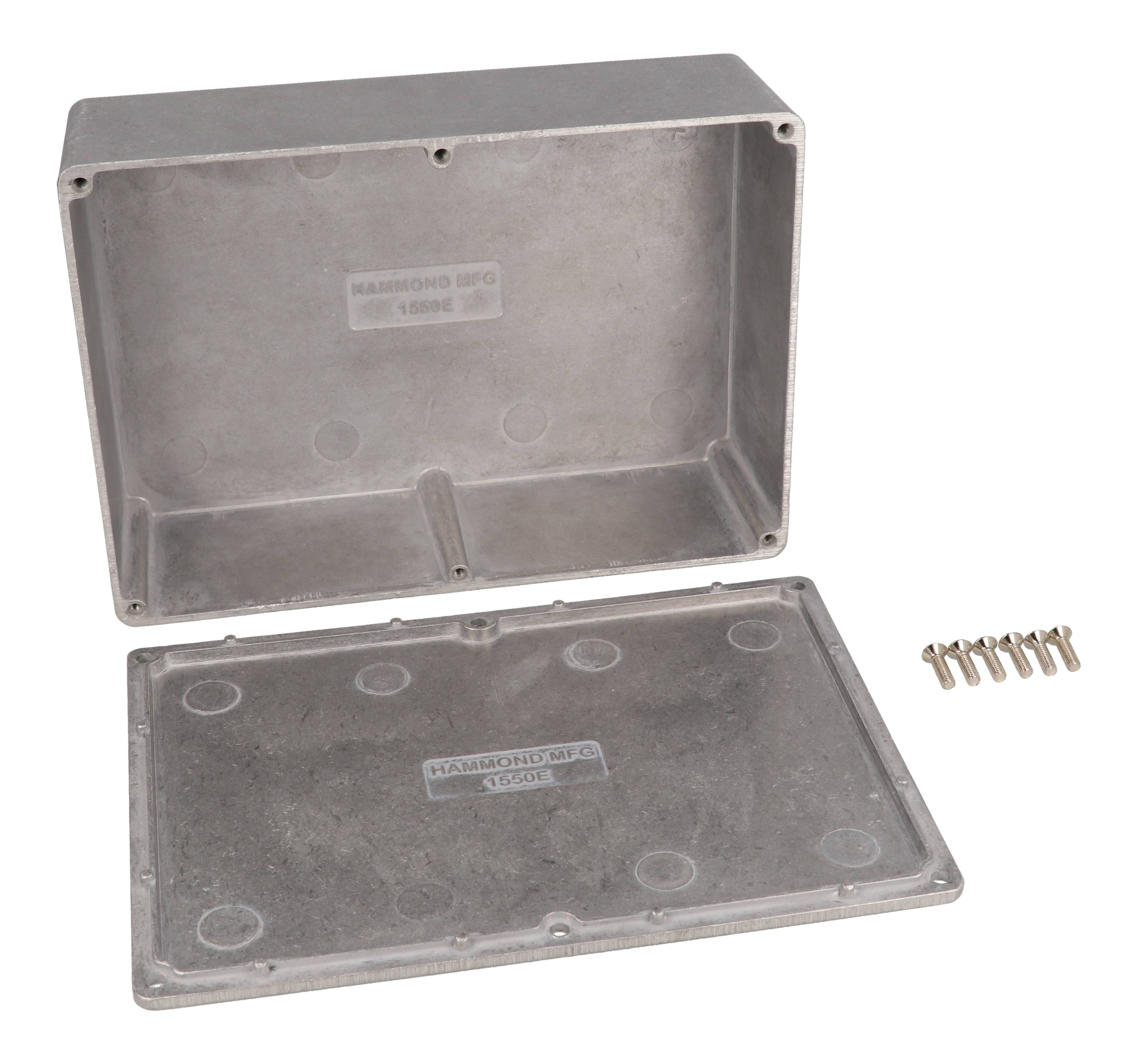 Hammond 1550E natural finish diecast aluminum enclosure with screw-down lid