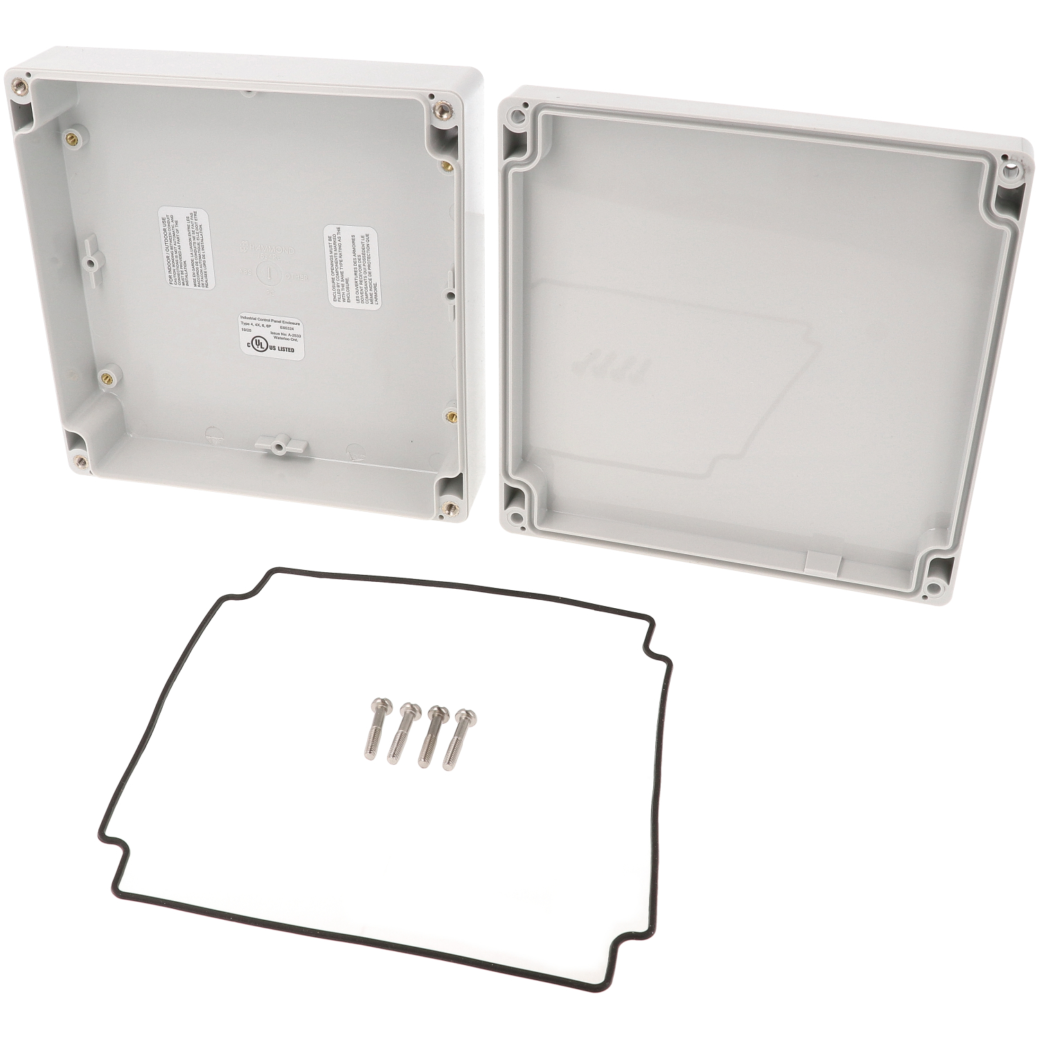 1554RL2GY low-profile light gray polycarbonate enclosure, 160 x 160 x 45 mm