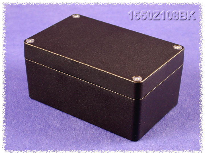 Hammond 1550Z108BK black textured watertight diecast aluminum enclosure, 125 x 80 x 59 mm, with lid and cover screws