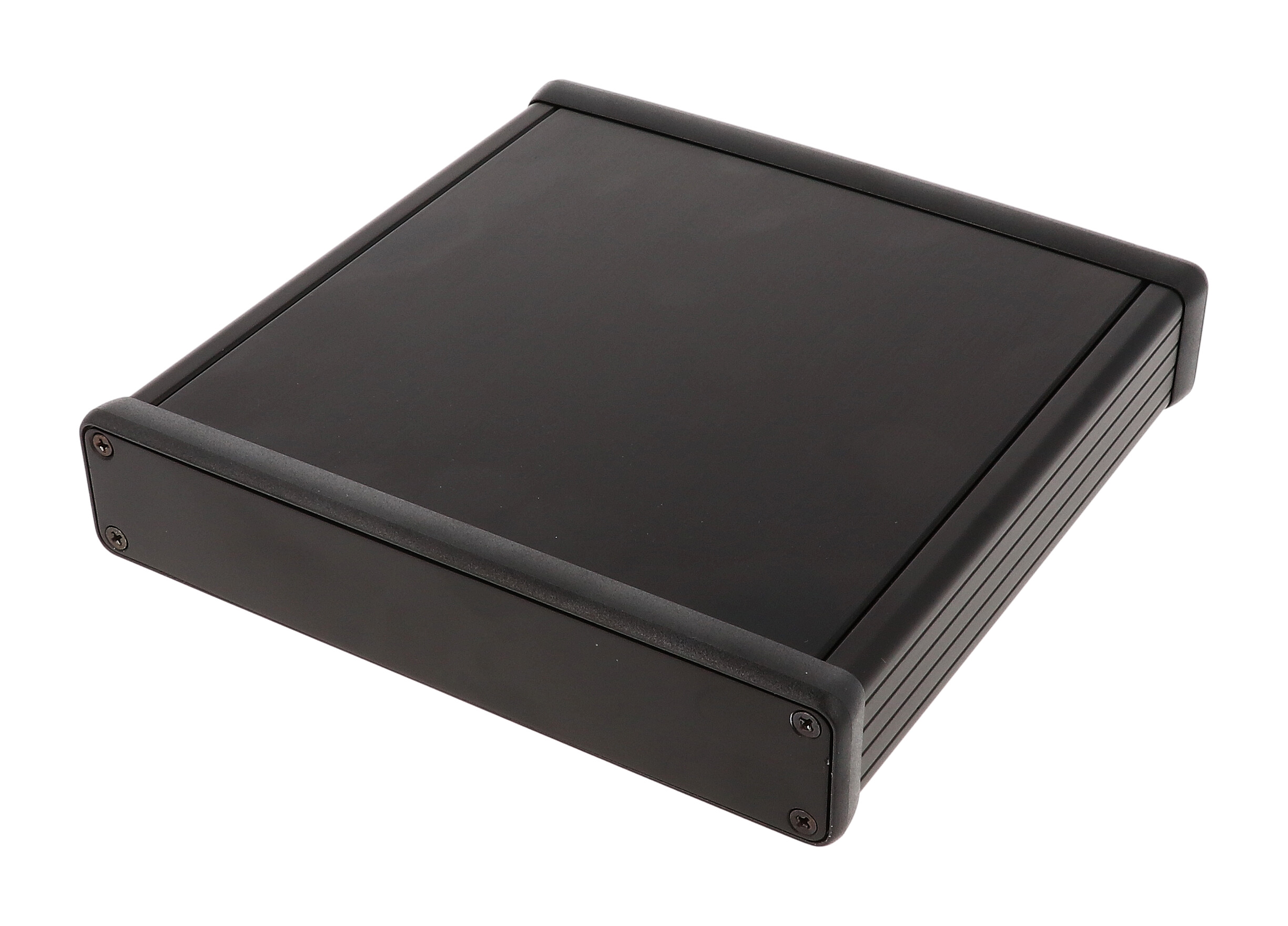 1455R1601BK — black extruded aluminum enclosure w/ metal end panels