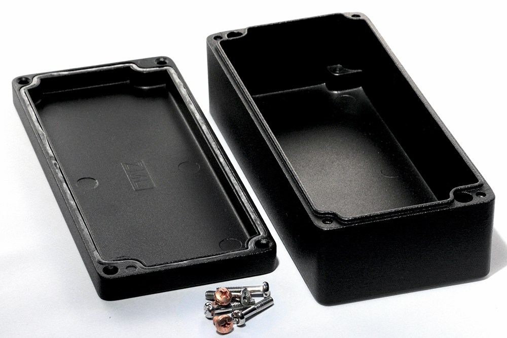 1590Z130BK textured black diecast aluminum enclosure, 175 x 80 x 52 mm