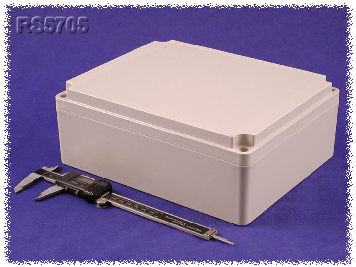 RS5705 light gray ABS sealed enclosure, 254 x 204 x 90 mm, with recessed two-part lid