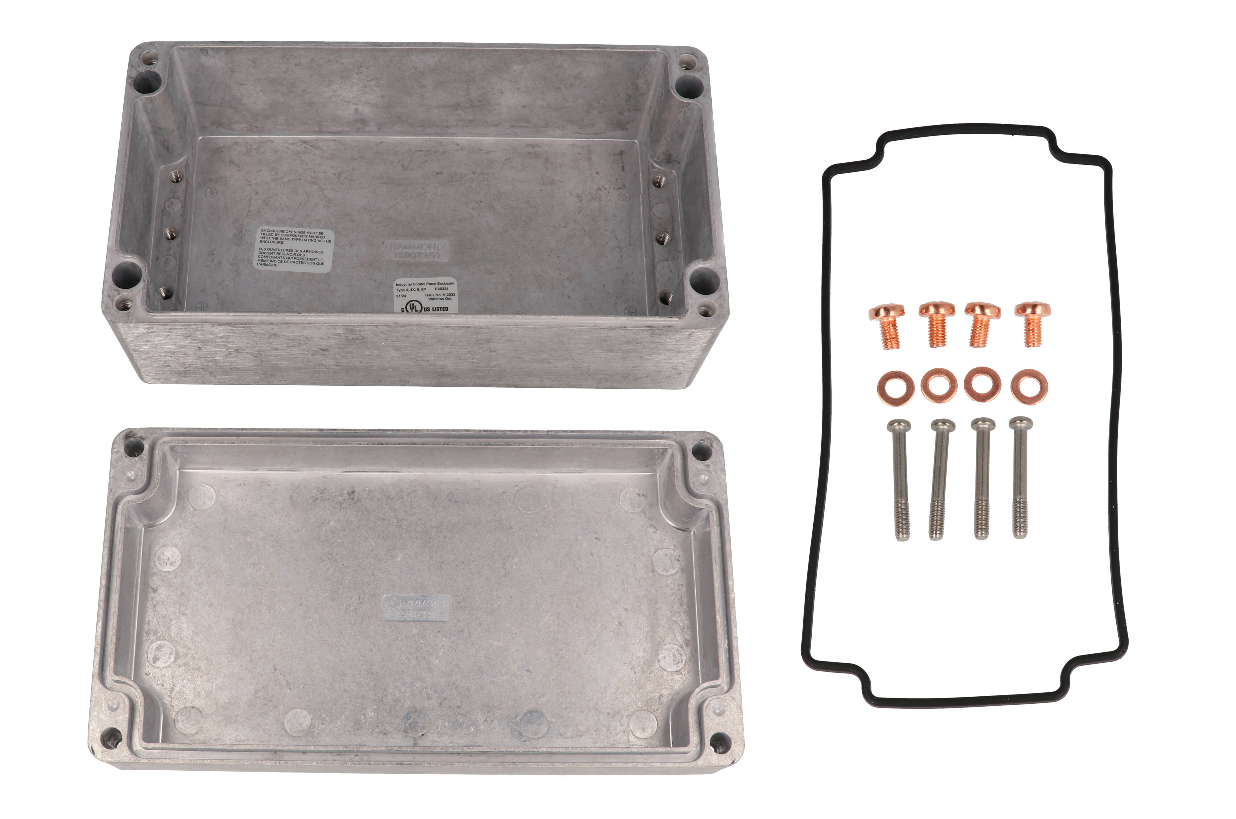 1590Z155 natural diecast aluminum enclosure, 221 x 121 x 90 mm, with deep 30 mm lid