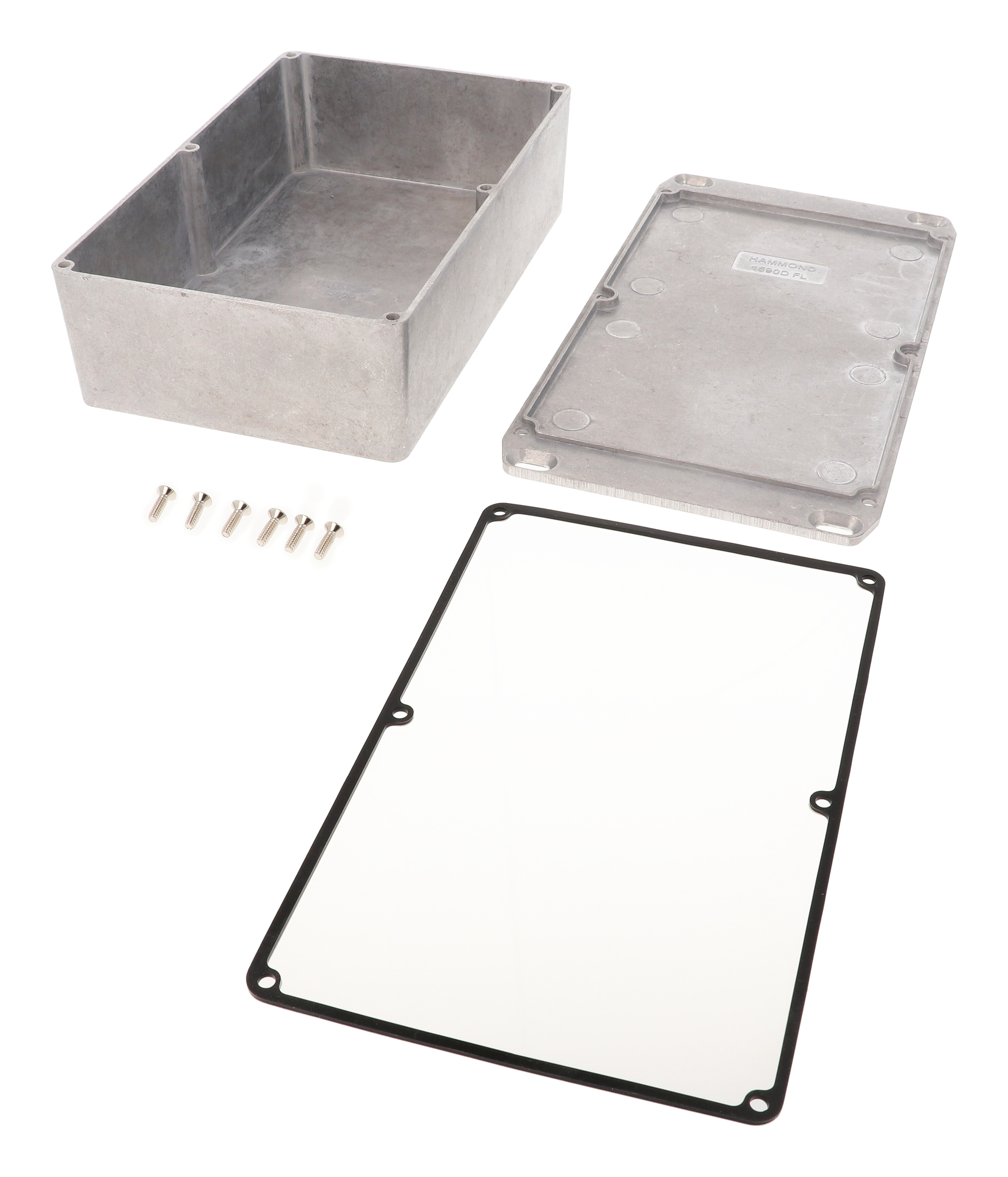 1590WDFL natural aluminum watertight diecast aluminum enclosure, 188 mm x 119 mm x 56 mm, with flanged lid