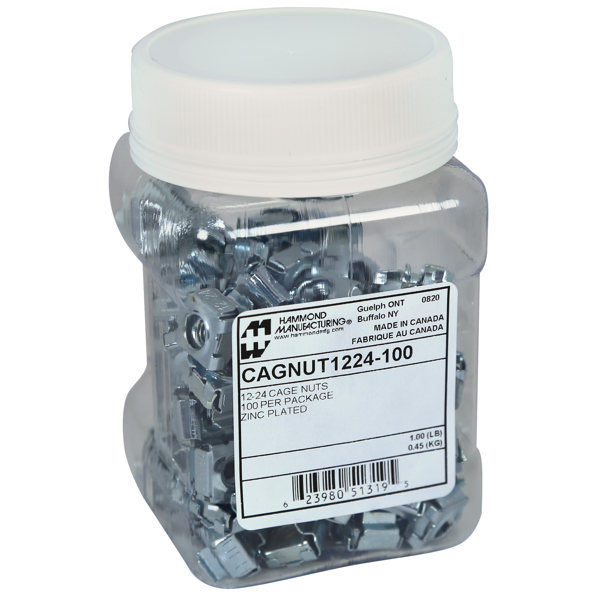Hammond CAGNUT1224-50 package of 50 zinc-plated 12-24 spring steel cage nuts for 3/8 inch square-hole rack rails