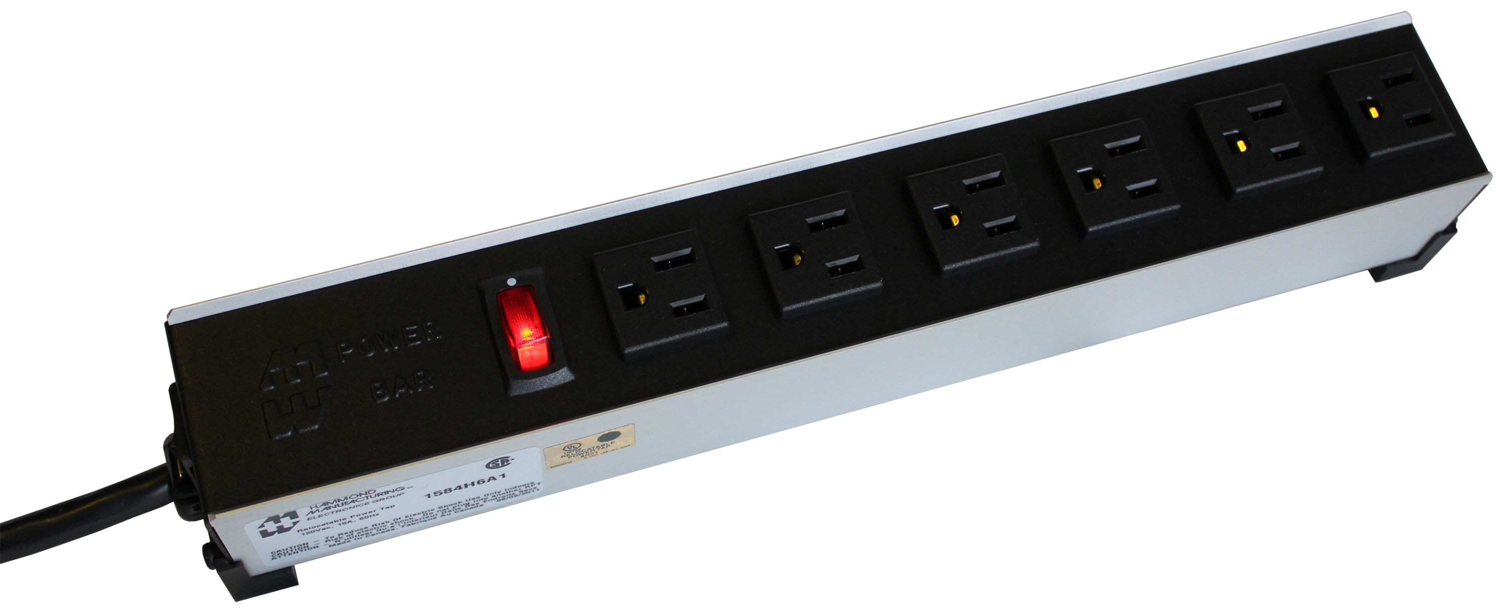 1584h6a1 — 15a H.d. 6 Outlet Strip W/ Switch, 6 Ft. Cord - Outlets Front - Black