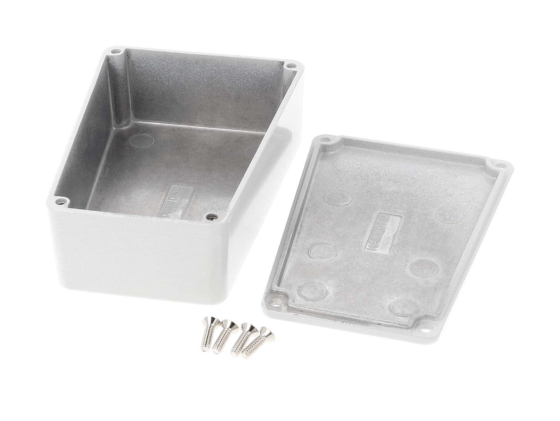1590TRPBLG light gray painted diecast aluminum narrow trapezoid stomp box enclosure with lid and cover screws