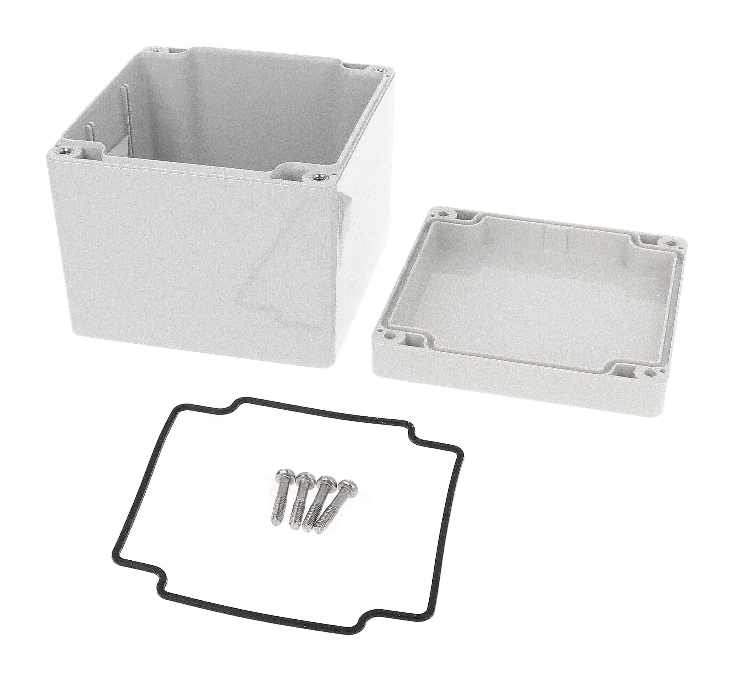 1554LA2GY deep square light gray polycarbonate enclosure, 105 x 105 x 90 mm