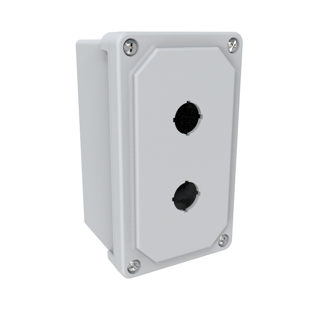 PJ744P222 — N4X Wallmount Encl - 7x4x4 2 Hole Pbutton 22MM - Fiberglass