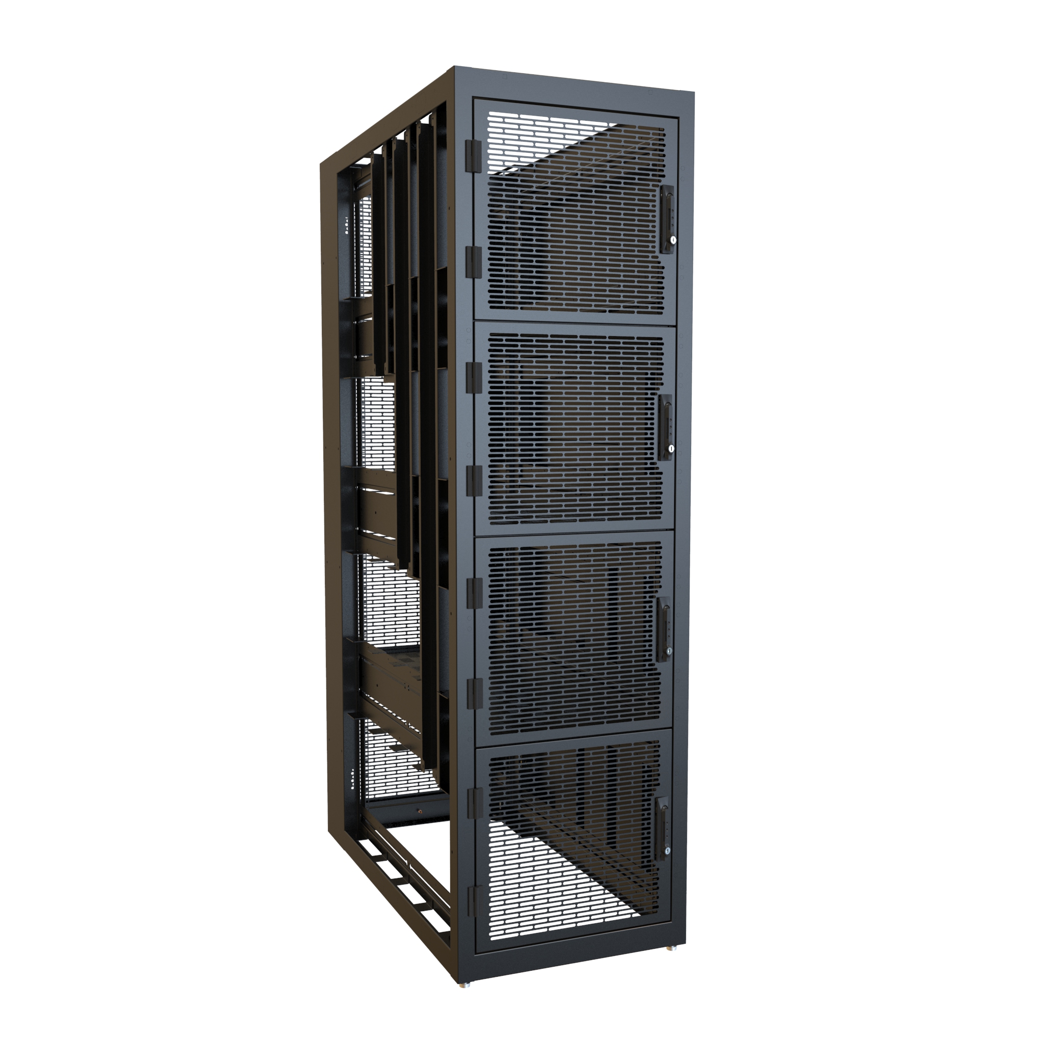 Hammond CLC4B48BK 4-bay colocation server rack cabinet in RAL9005 black with perforated locking doors for each 10U bay, 83.02 x 24 x 48 in