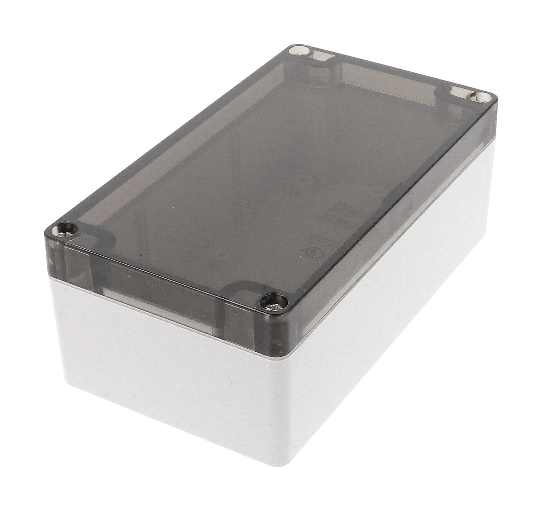 1554J2GYSL gray polycarbonate watertight enclosure with smoked lid, 160 x 90 x 61 mm