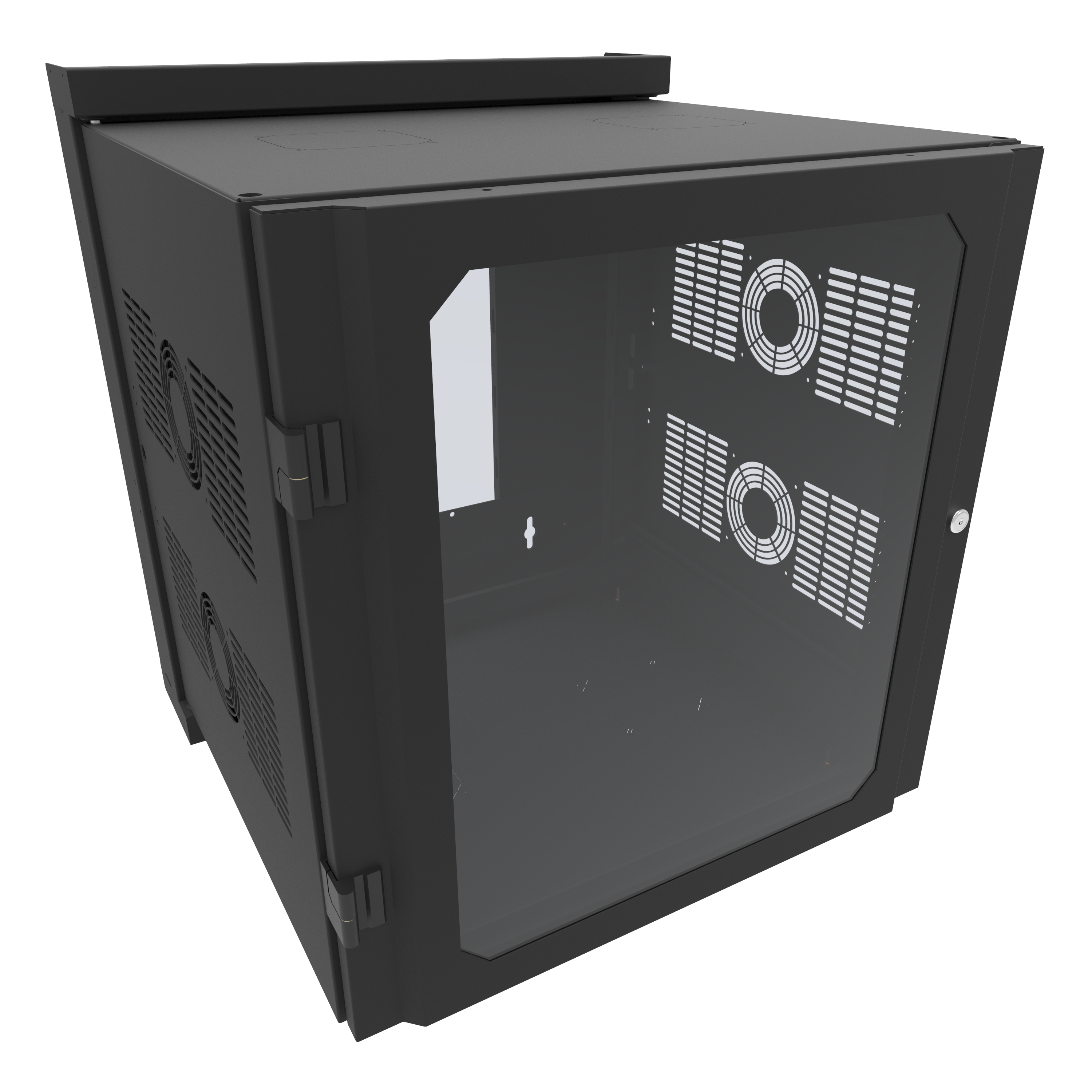 Hammond HWM2412U20WDBK 12U swing-out wall-mount rack cabinet in RAL9005 black with window front door — view 2