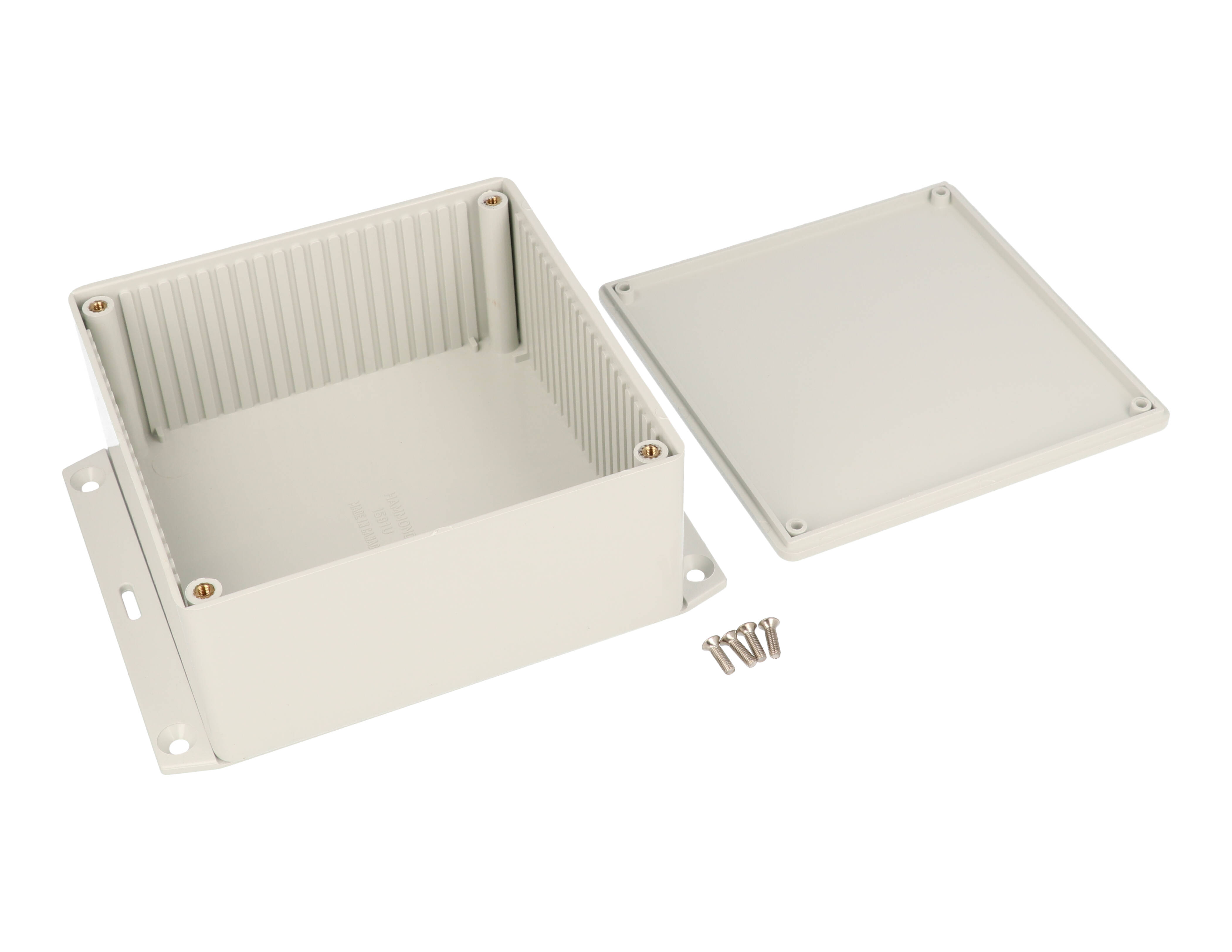 1591UF2GY light gray flame retardant ABS enclosure with bottom flange