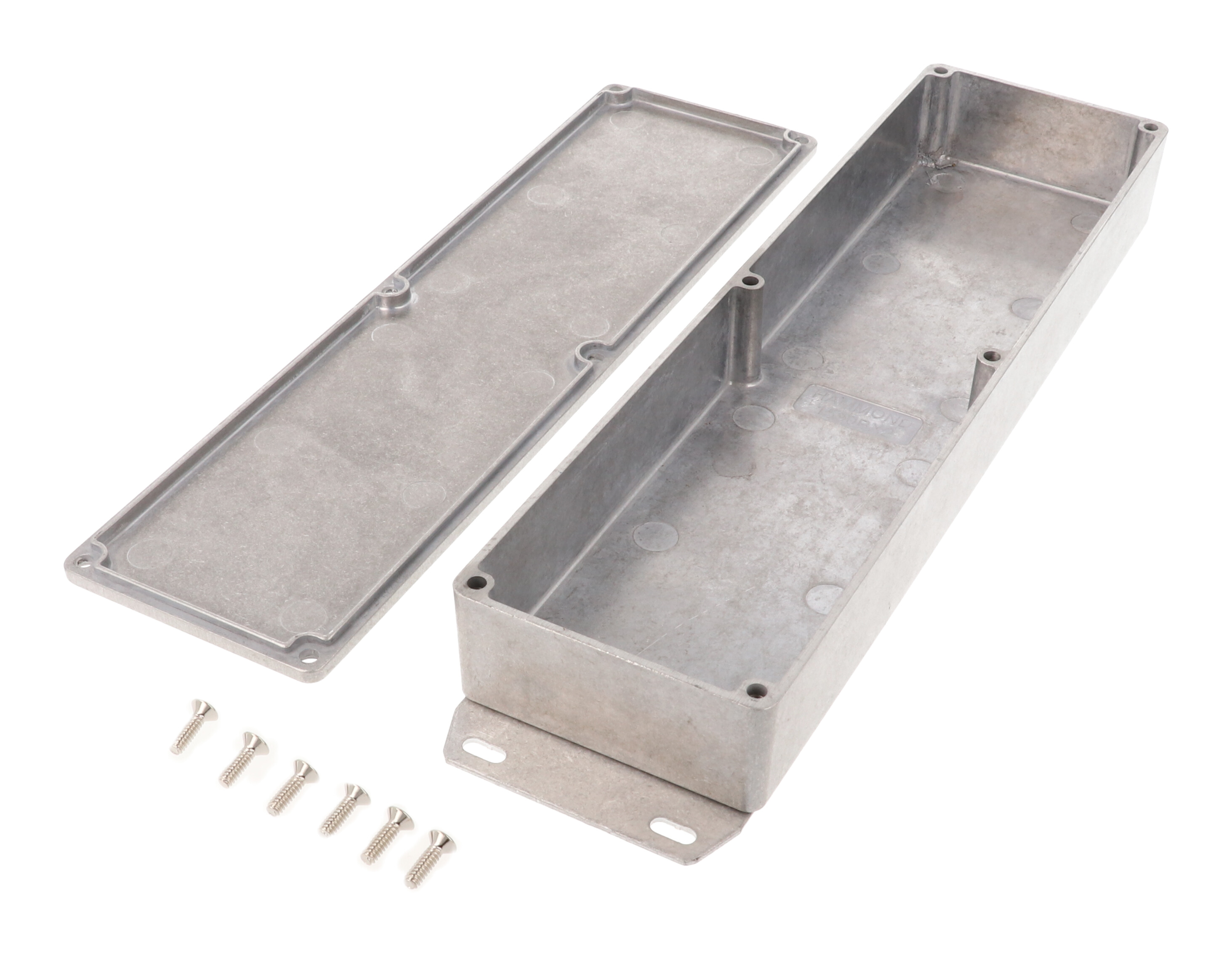 1590BX2F long slim natural diecast aluminum enclosure with flanged bottom plate