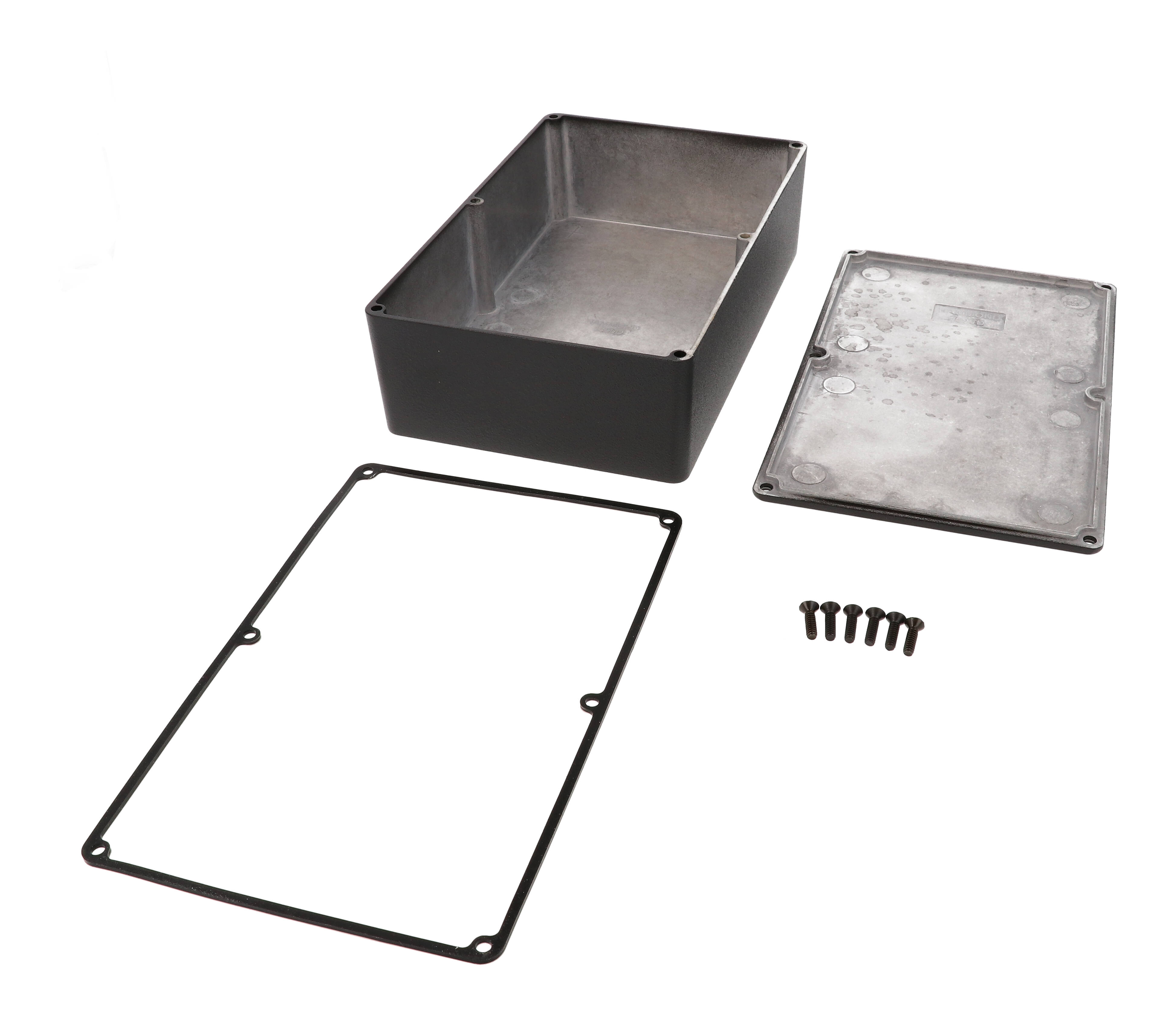 1590WDBK textured black watertight diecast aluminum enclosure, 188 mm x 119 mm x 56 mm