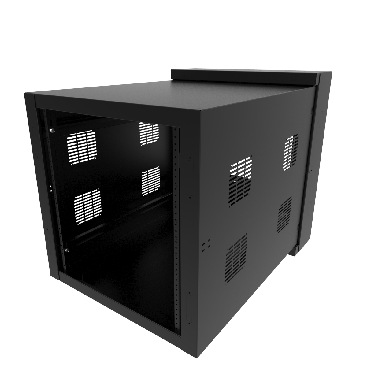 Hammond HWC2418U35BK 18U swing-out wall-mount rack cabinet in RAL9005 black, 24 in wide and 35 in deep, shown without door — view 12