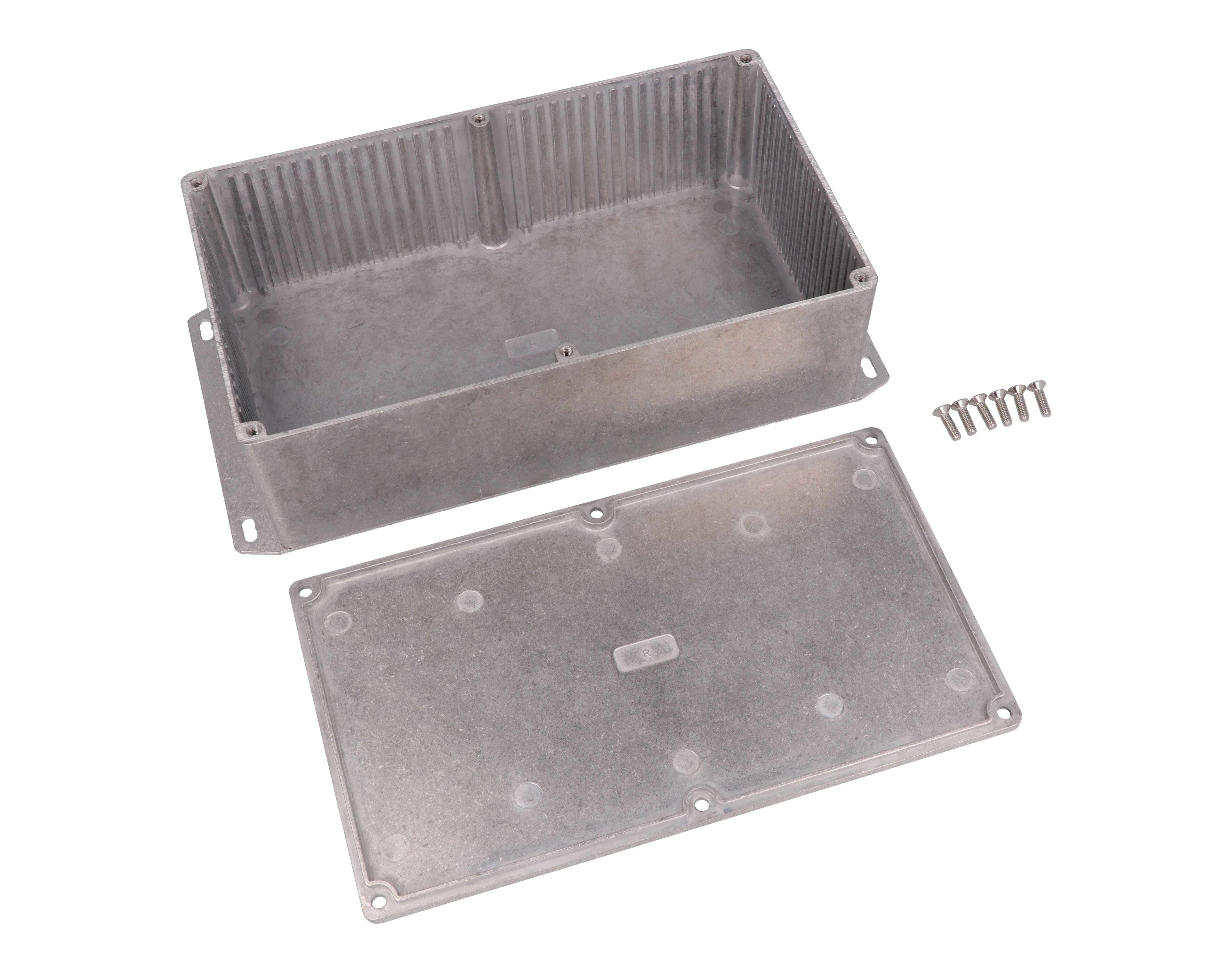 1590RF natural diecast aluminum enclosure with welded flanged bottom plate