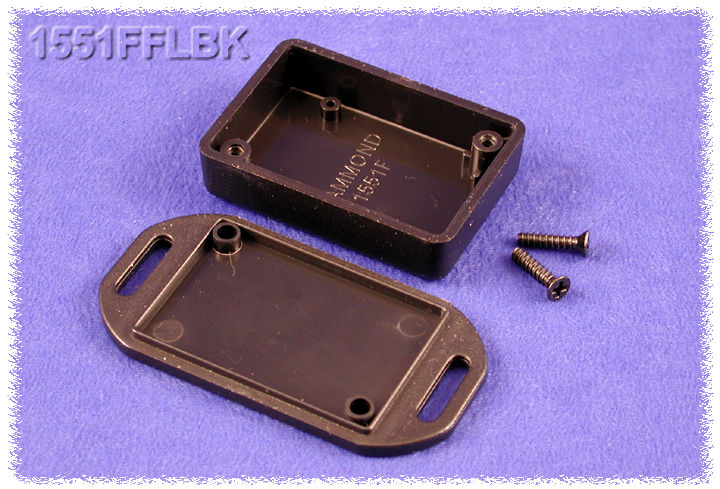 1551FFLBK black ABS miniature enclosure with flanged lid, 50 x 35 x 15 mm