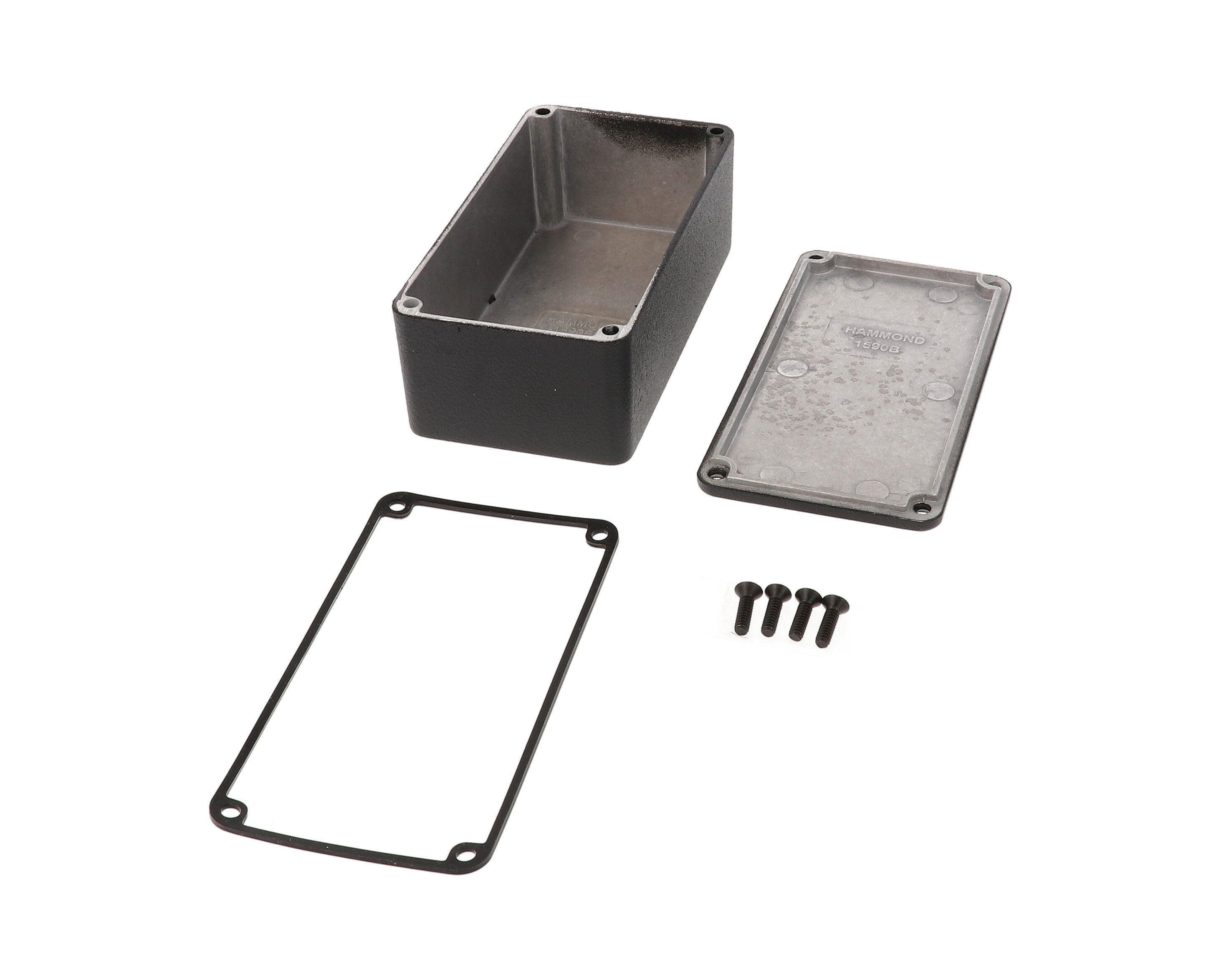 1590WBSBK black textured water-tight diecast aluminum enclosure, 1590BS size, without mounting flanges