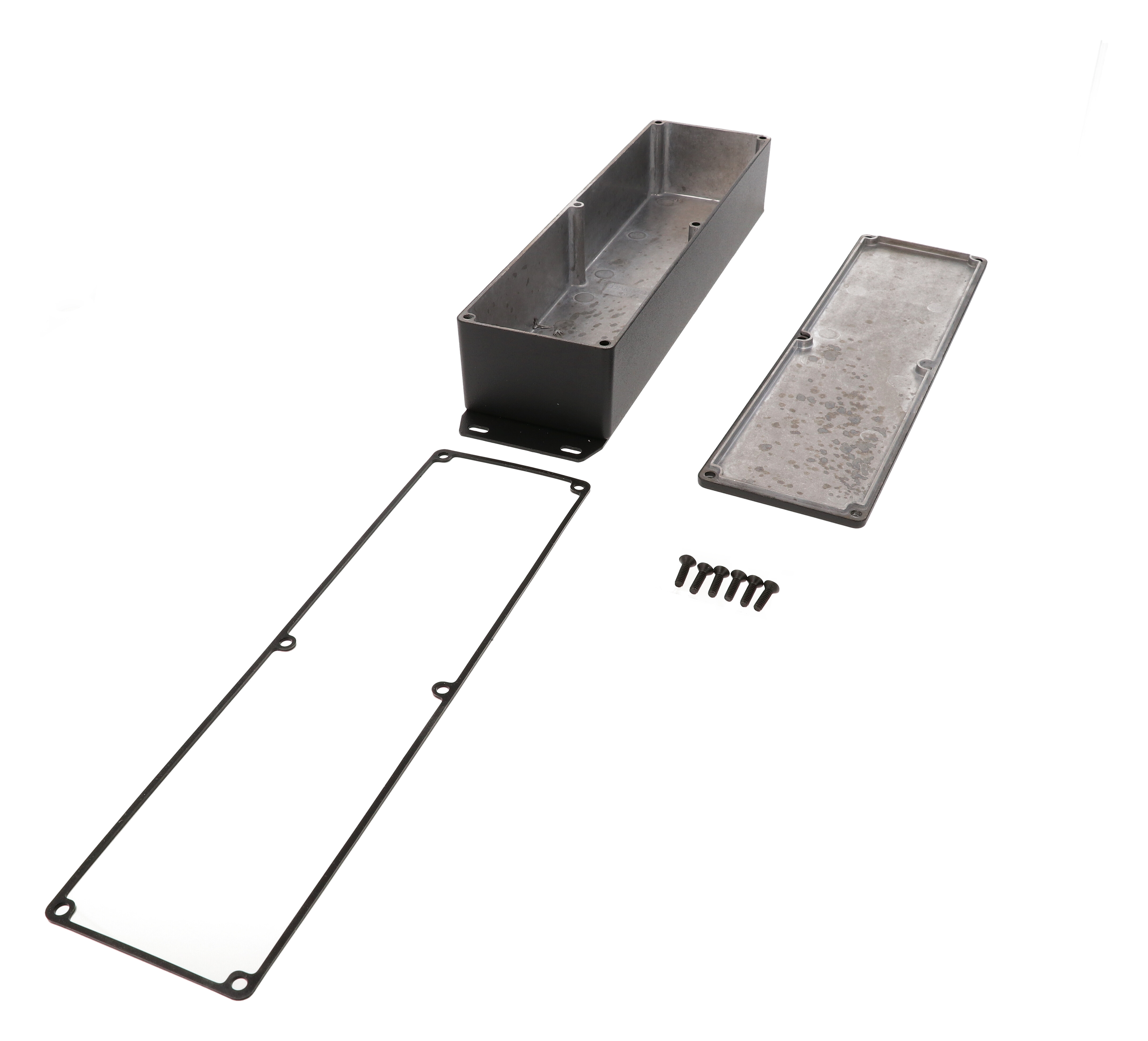 1590WBXFBK black textured 10 inch watertight diecast enclosure with flanged bottom plate
