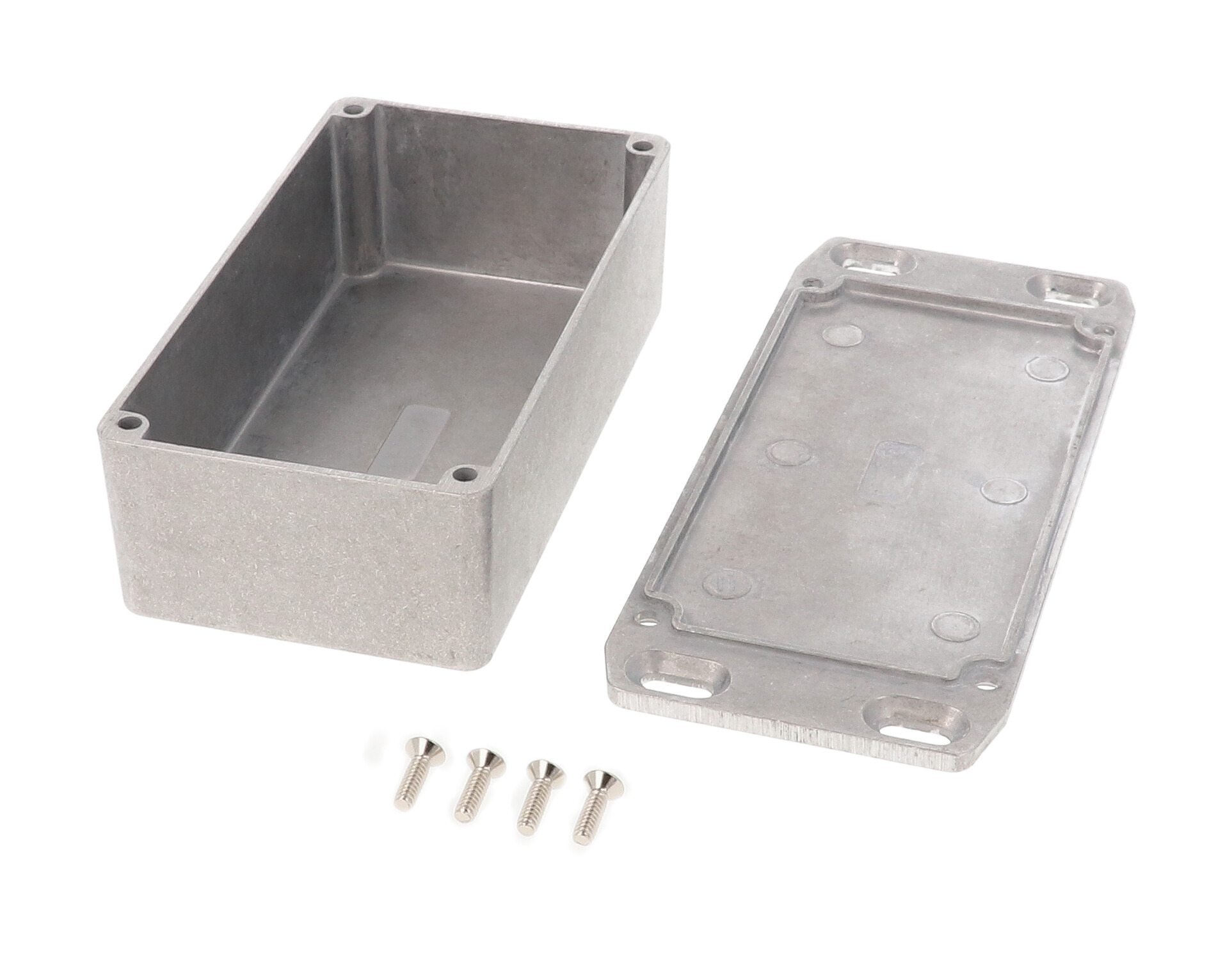 1590N1FL natural diecast aluminum 121 x 66 x 40 mm enclosure with wall-mounting flanged lid