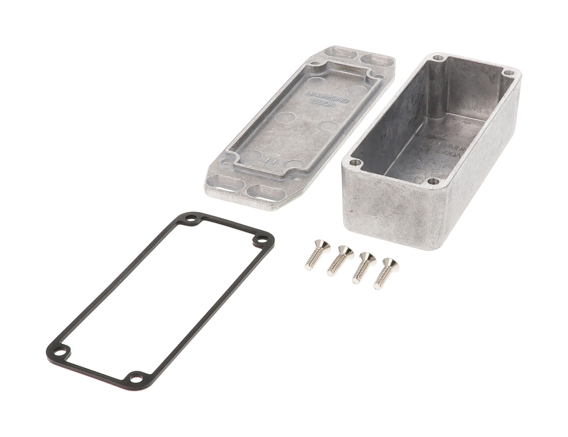 1590WAFL natural aluminum IP65 watertight diecast enclosure, 93 x 39 x 31 mm, wall-mounting flanged lid