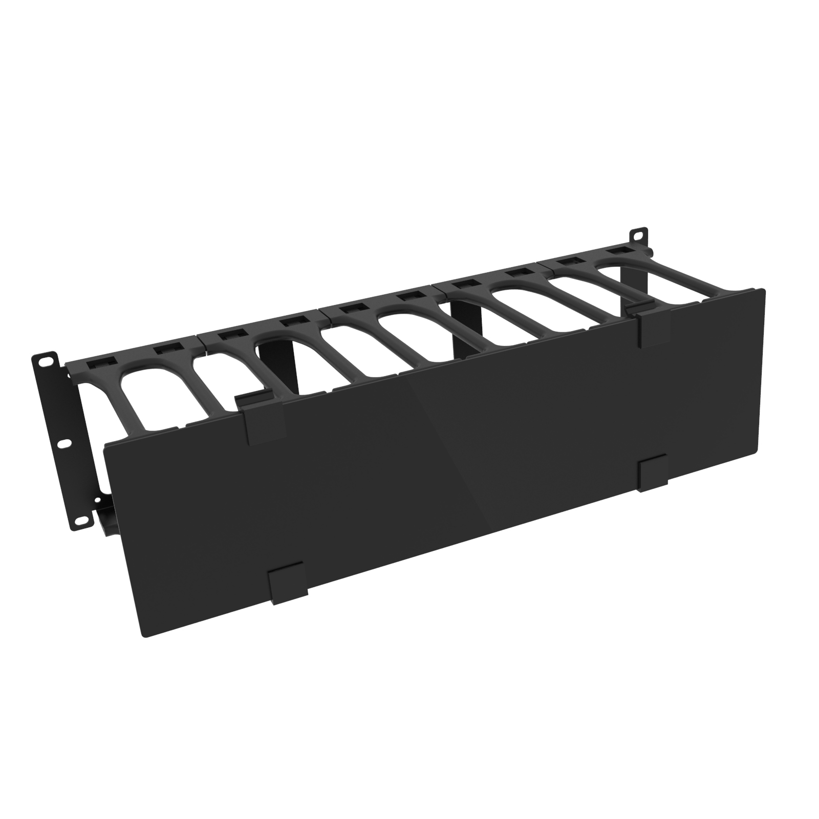 Hammond RB-HFMS2 2U black steel horizontal finger cable manager with removable cover for 19-inch racks