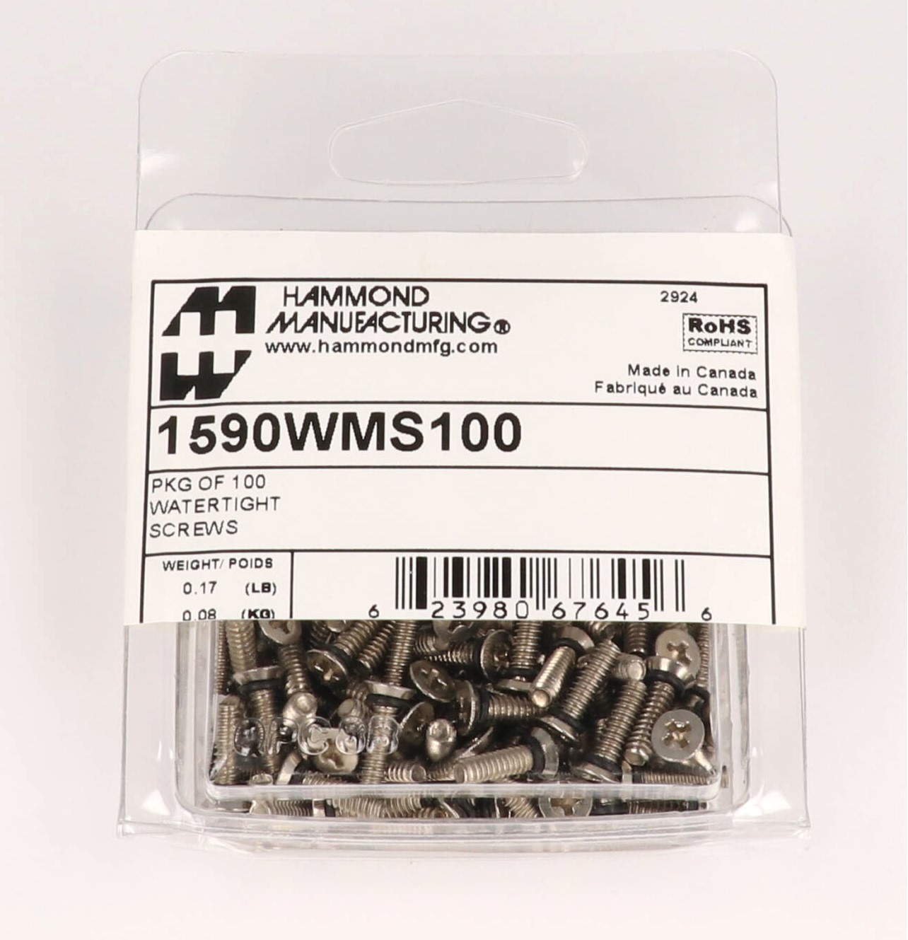 1590WMS100 100-pack of #6-32 x 1/2 inch stainless steel watertight screws with o-rings