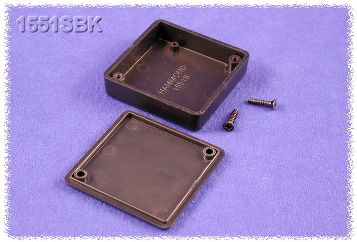 1551SBK black ABS plastic miniature enclosure, 50 x 50 x 15 mm, low profile