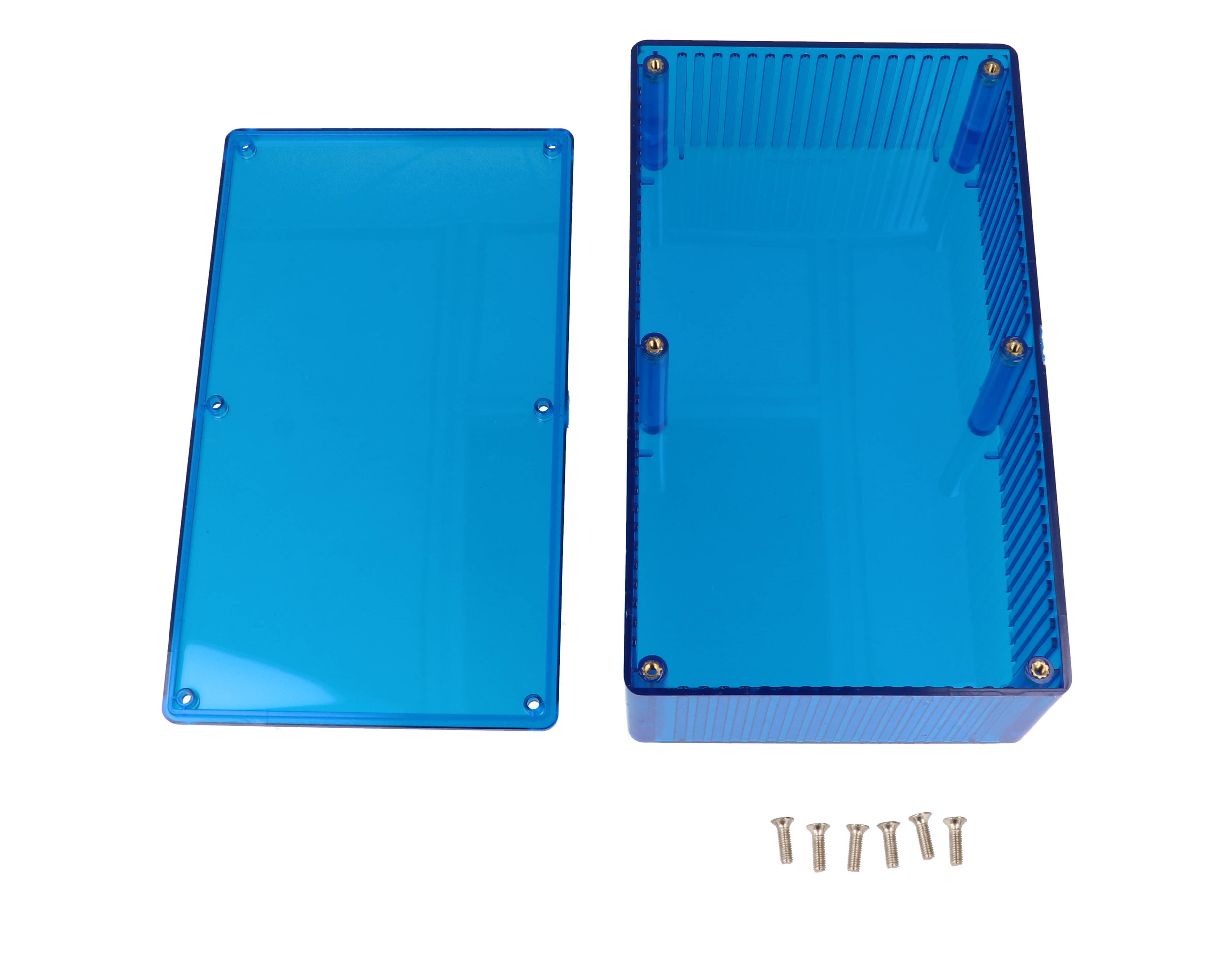 1591ETBU ice blue translucent polycarbonate enclosure with lid and card guides, 190 x 111 x 61 mm