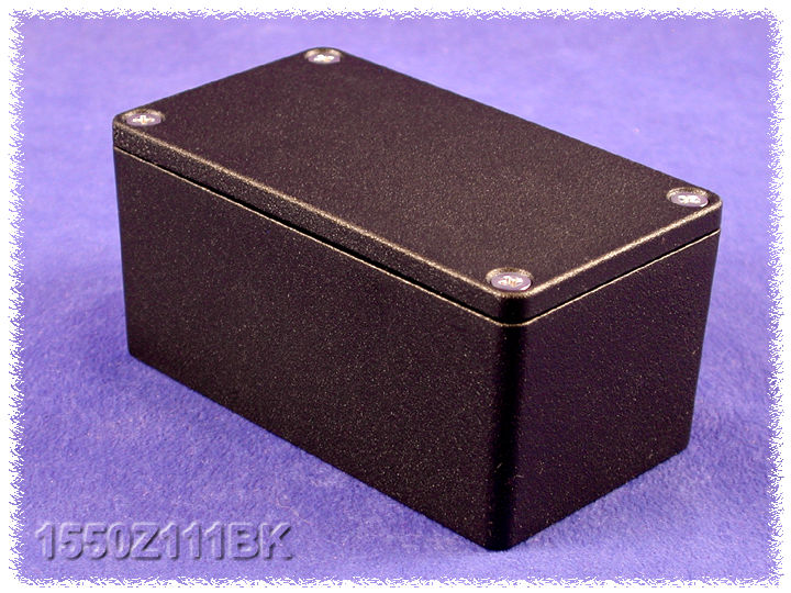 Hammond 1550Z111BK black textured watertight diecast aluminum enclosure, 115 x 65 x 55 mm, with lid and cover screws