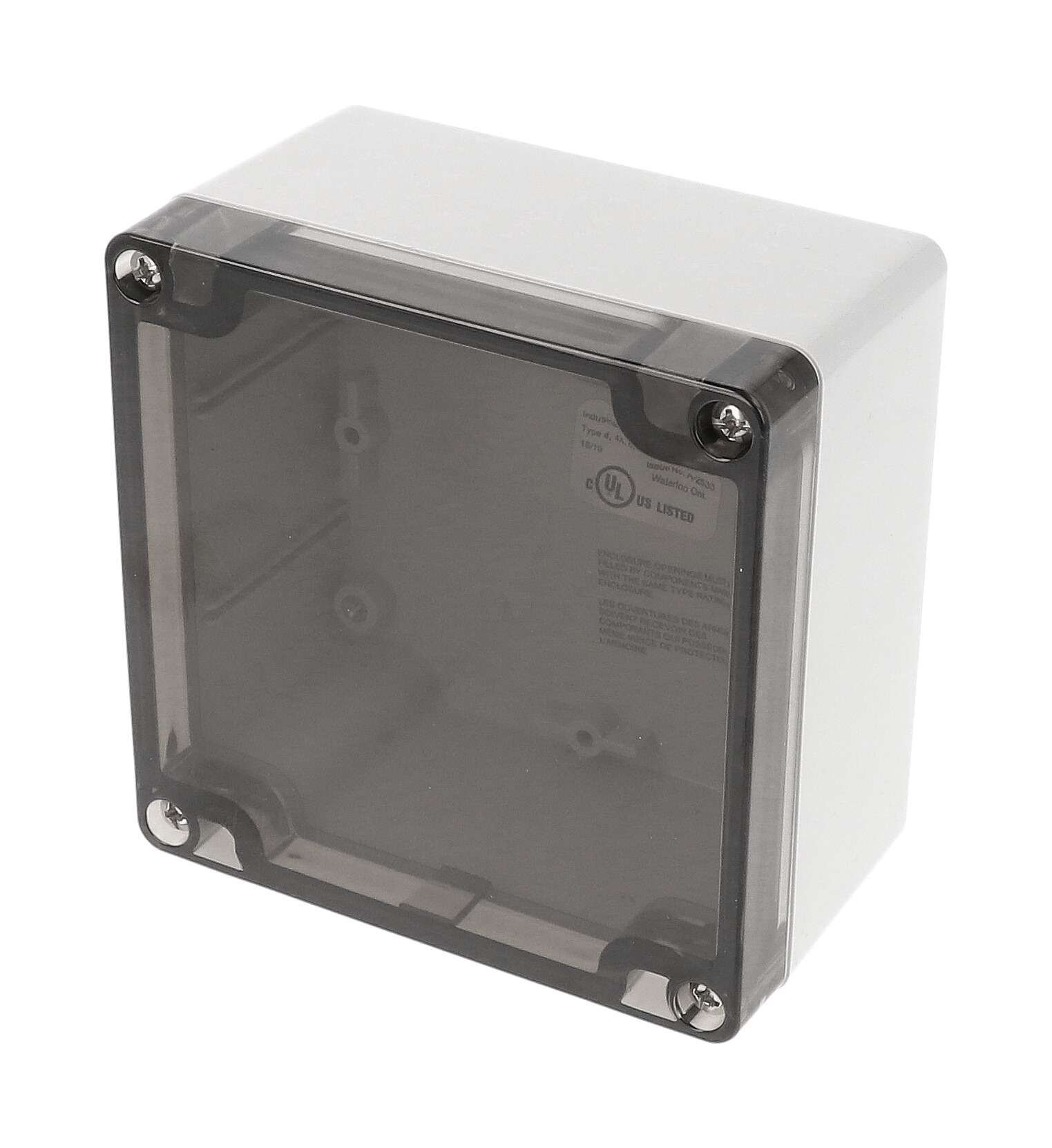 1554L2GYSL square gray polycarbonate enclosure with smoked lid, 105 x 105 x 60 mm