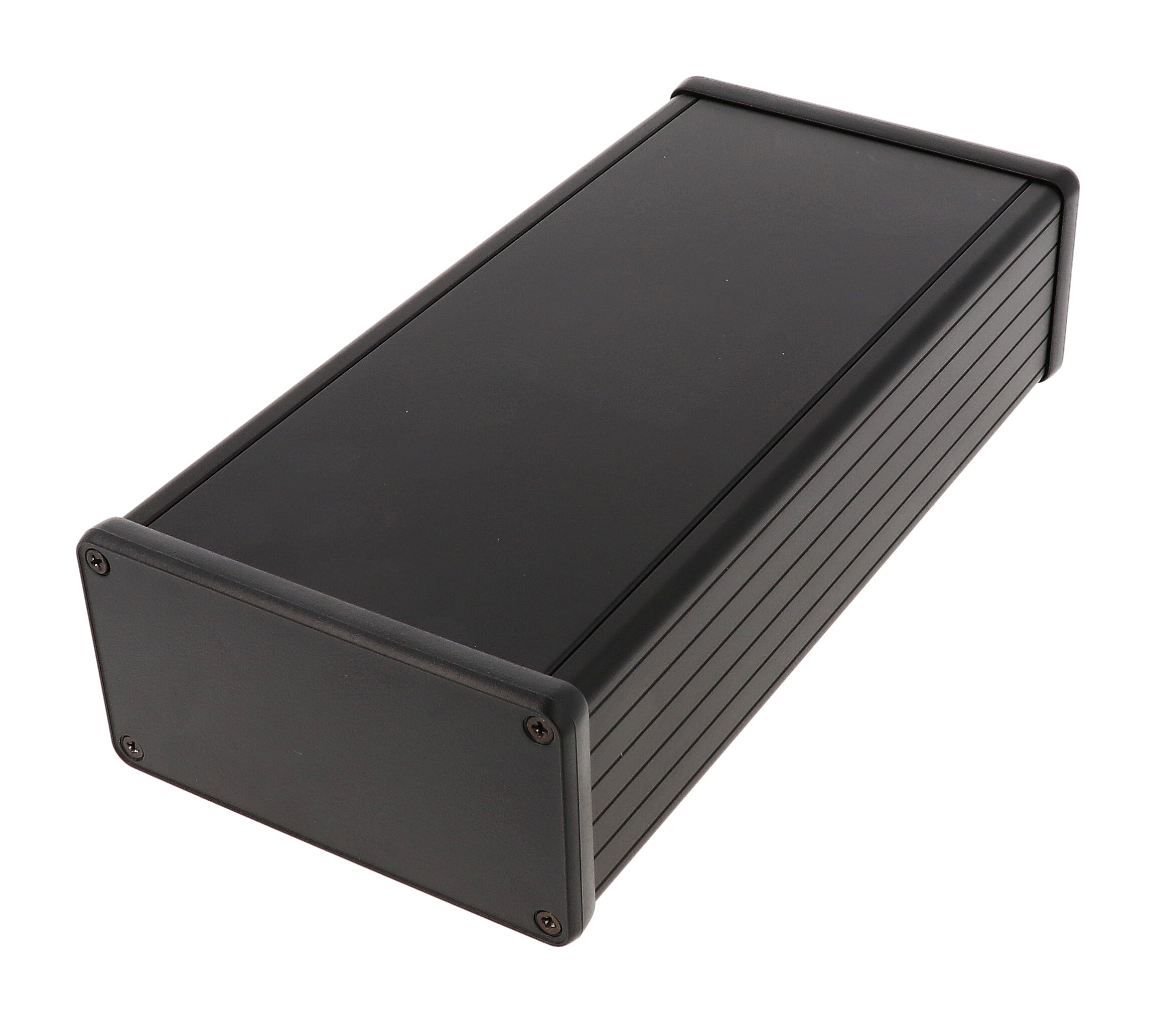 1455N2202BK — black extruded aluminum enclosure w/ plastic end panels