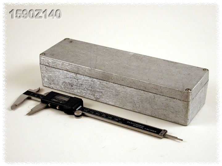 1590Z140 natural diecast aluminum enclosure, 250 x 80 x 57 mm, with lid and stainless steel cover screws