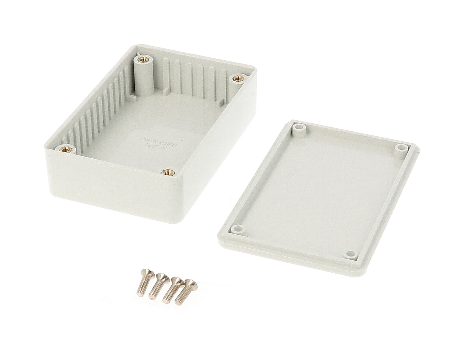 1591MGY light gray ABS plastic enclosure with lid and molded card guides