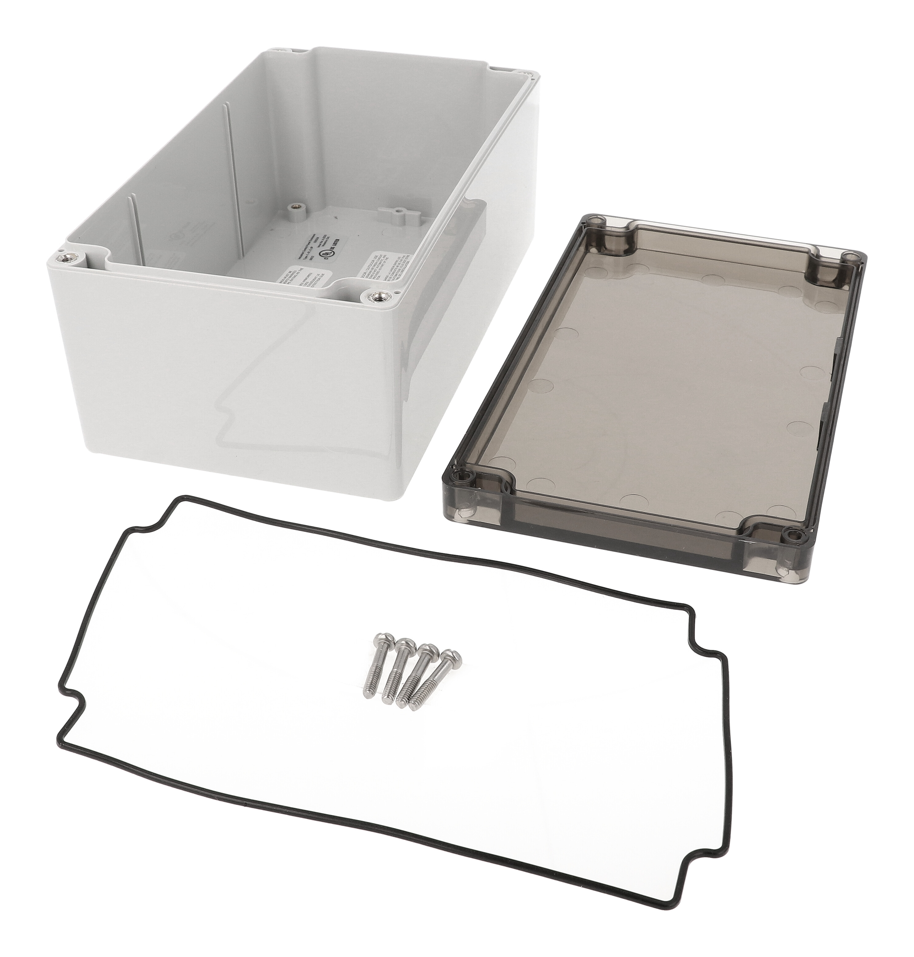 1554U2GYSL light gray polycarbonate 200 x 120 x 90 mm enclosure with smoked lid