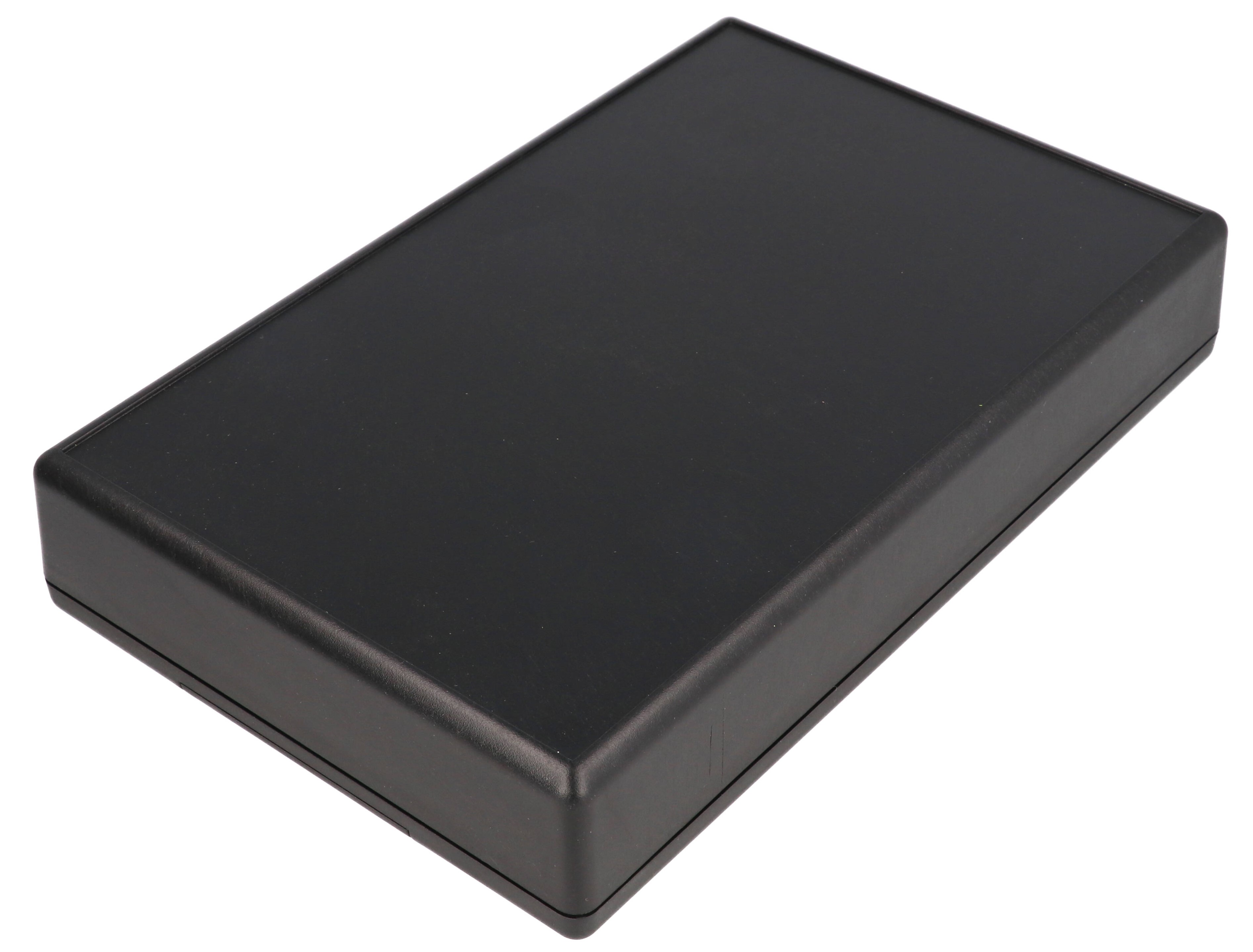 1599RFIKBKBAT black EMI/RFI shielded handheld enclosure with battery door, 220 x 140 mm