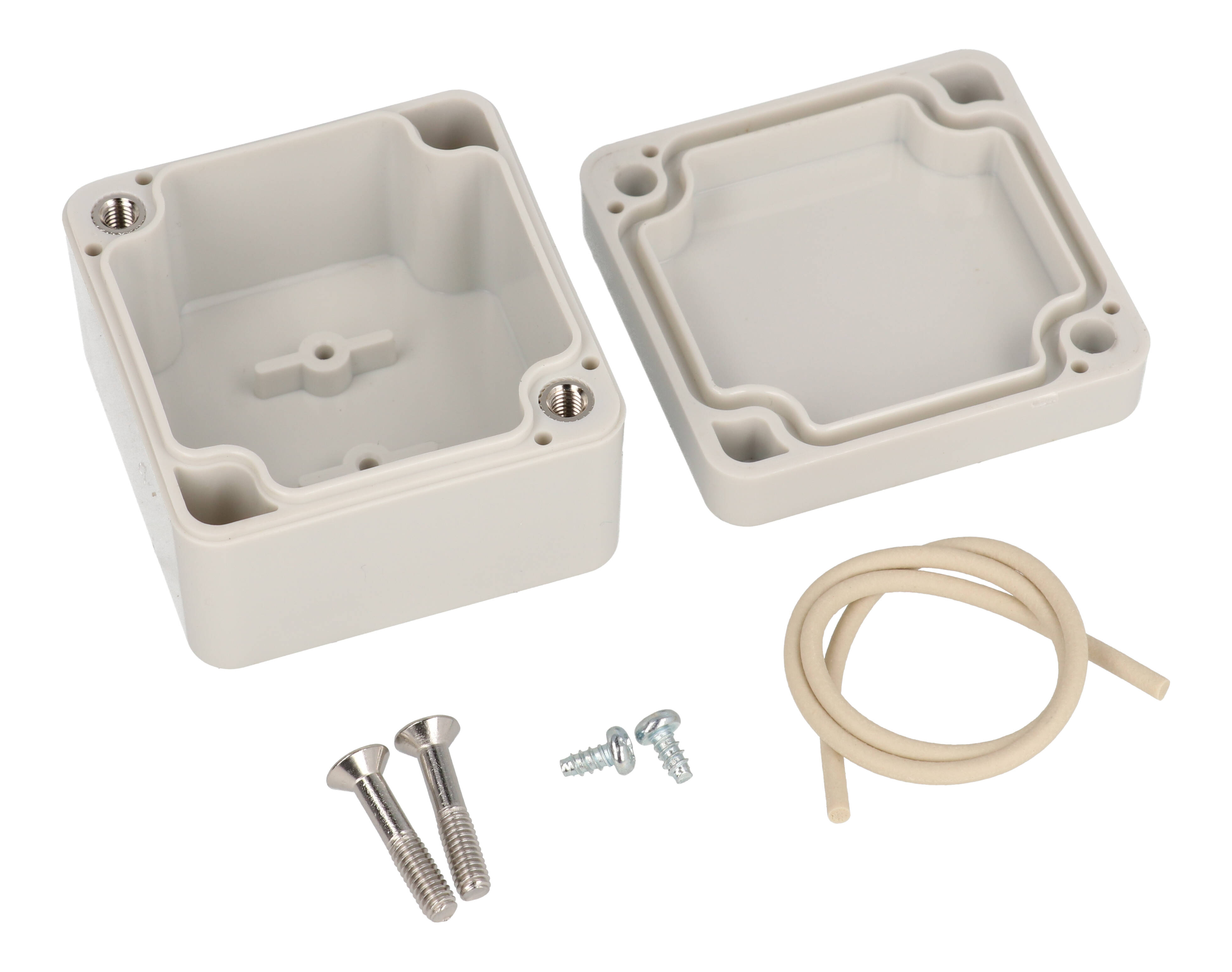 RZ0250 small light gray polycarbonate water-tight enclosure, 52 x 50 x 35 mm