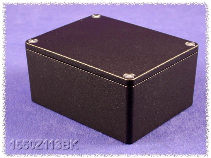 Hammond 1550Z113BK black textured watertight diecast aluminum enclosure, 115 x 90 x 55 mm, with lid and cover screws