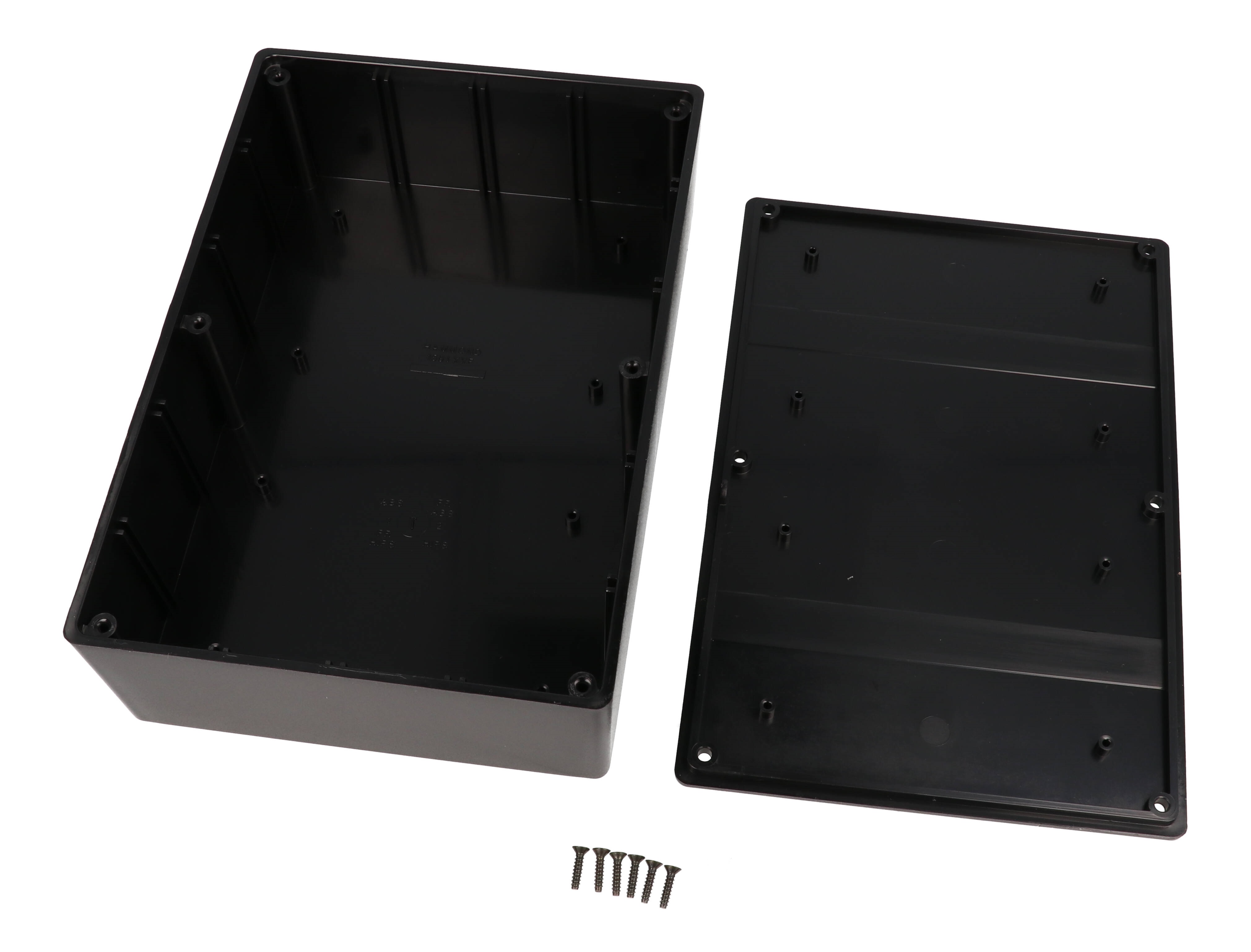 Hammond 1591XXFSBK black ABS plastic enclosure, 1591XXF size, box and lid shown