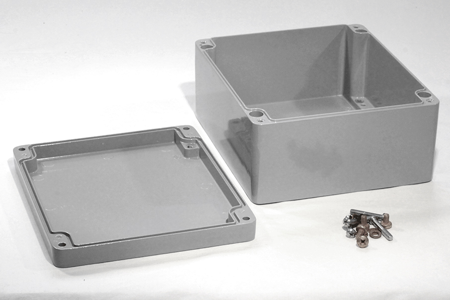 1590Z231GY gray 200 x 230 x 110 mm diecast aluminum enclosure with lid and recessed screws