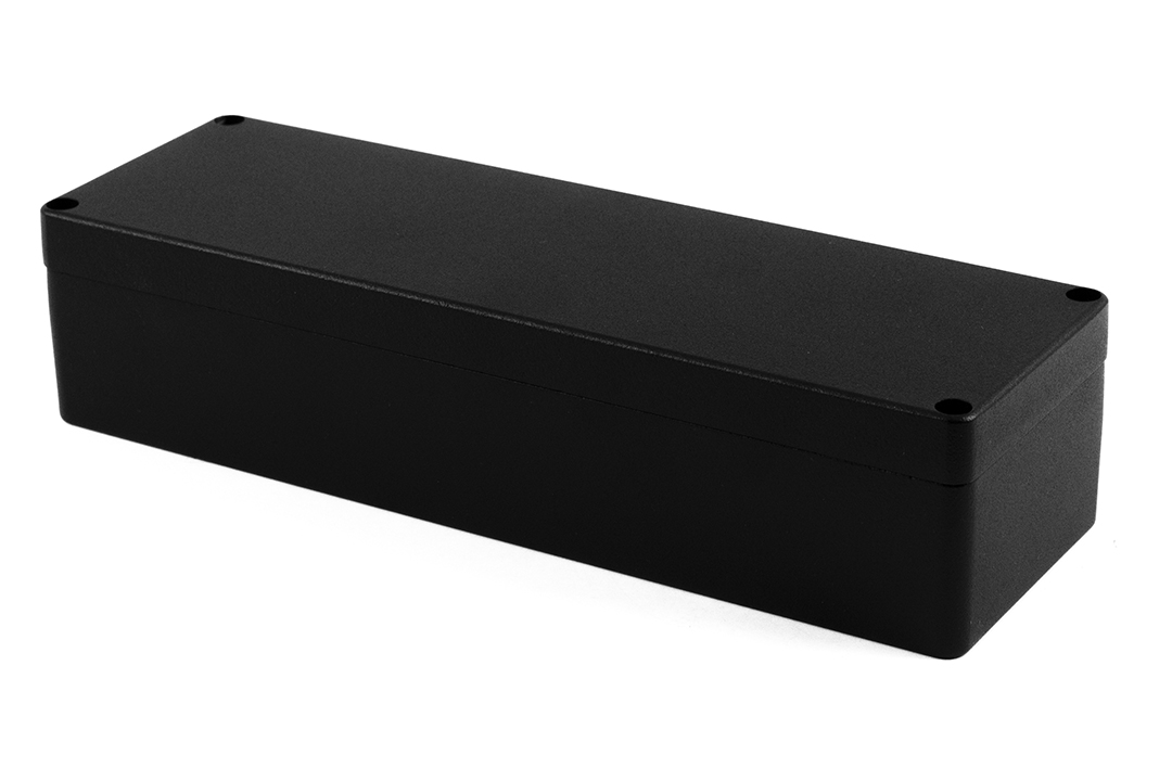 1590Z140BK textured black powder-painted diecast aluminum enclosure, 250 x 80 x 57 mm