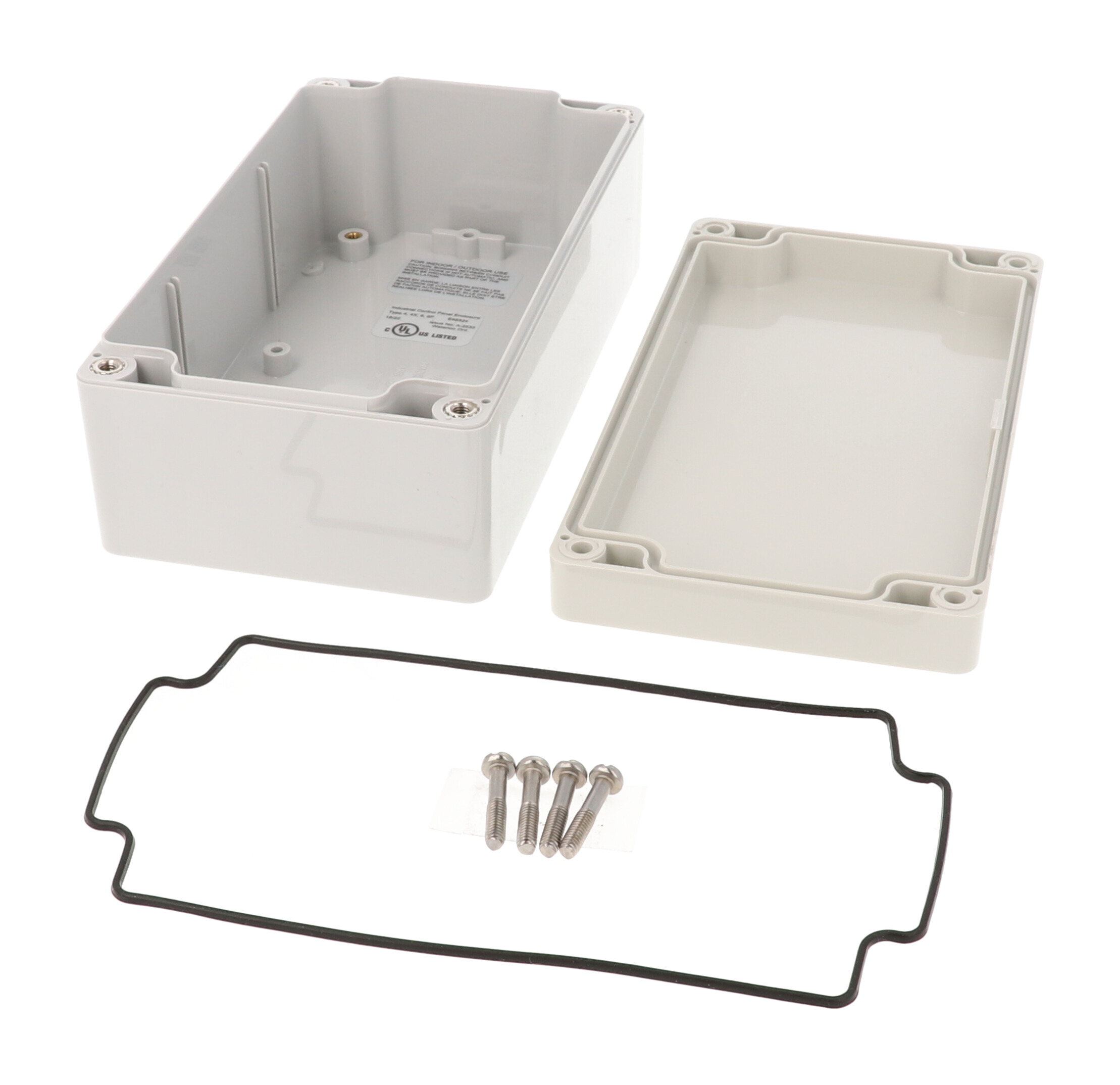 1554J2GY light gray polycarbonate NEMA 4X watertight enclosure, 160 x 90 x 61 mm