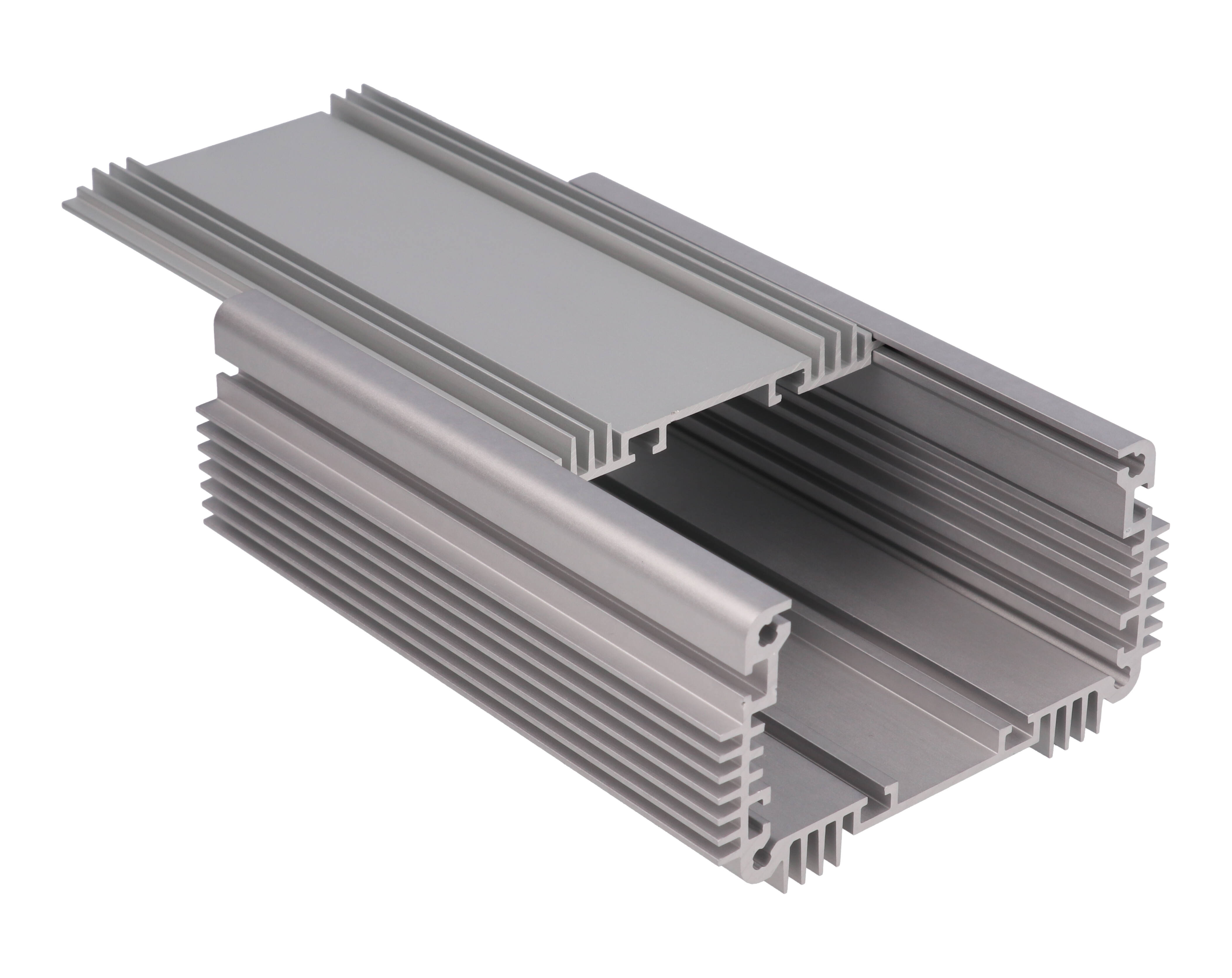 1455KHD1201 clear anodized finned heat dissipating extruded aluminum enclosure, 120 x 86 x 51 mm, with mounting flanges