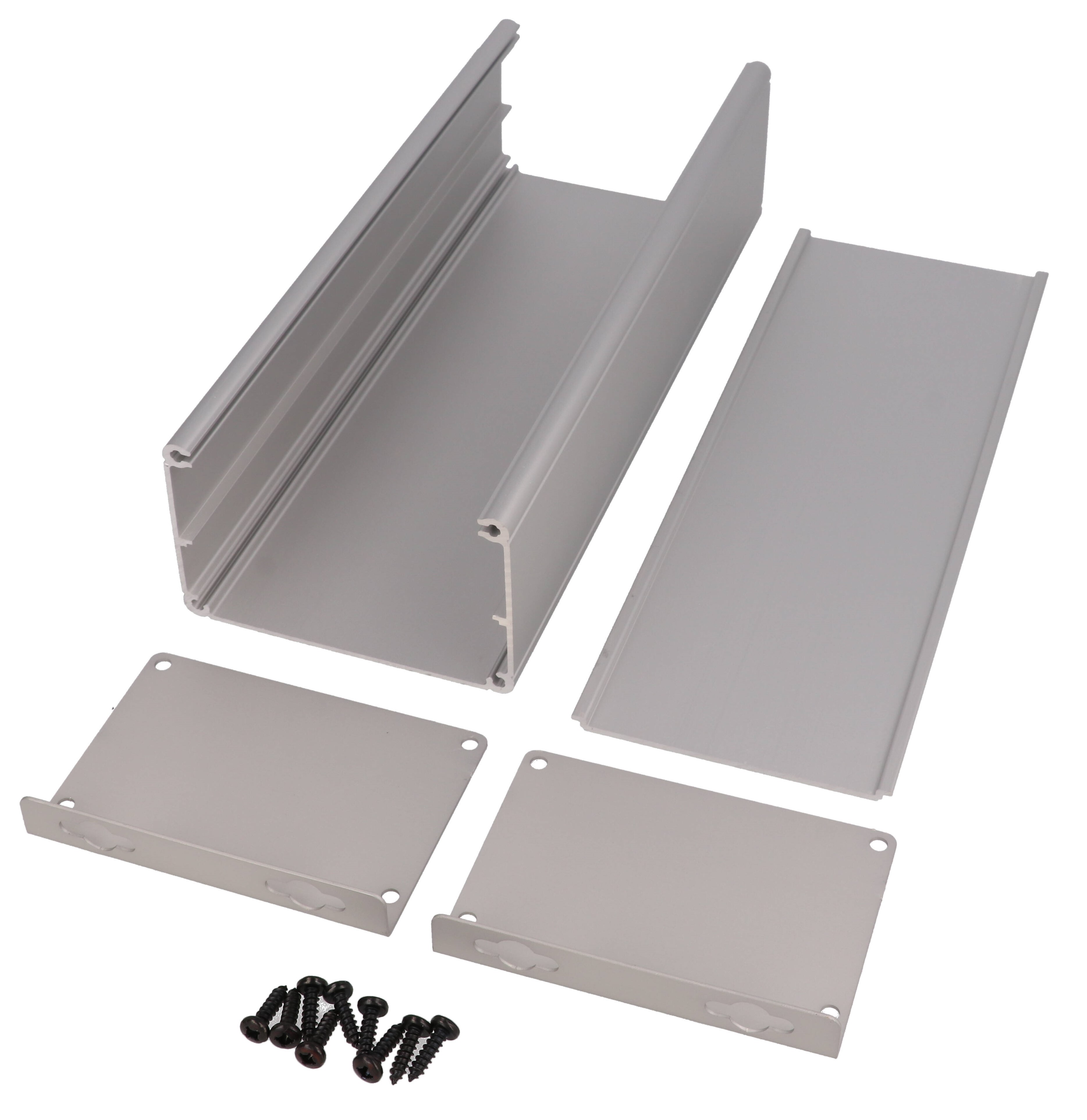 1455ZT2201 clear anodized wallmount extruded aluminum enclosure, 220 x 89 x 56 mm, with keyhole mounting brackets