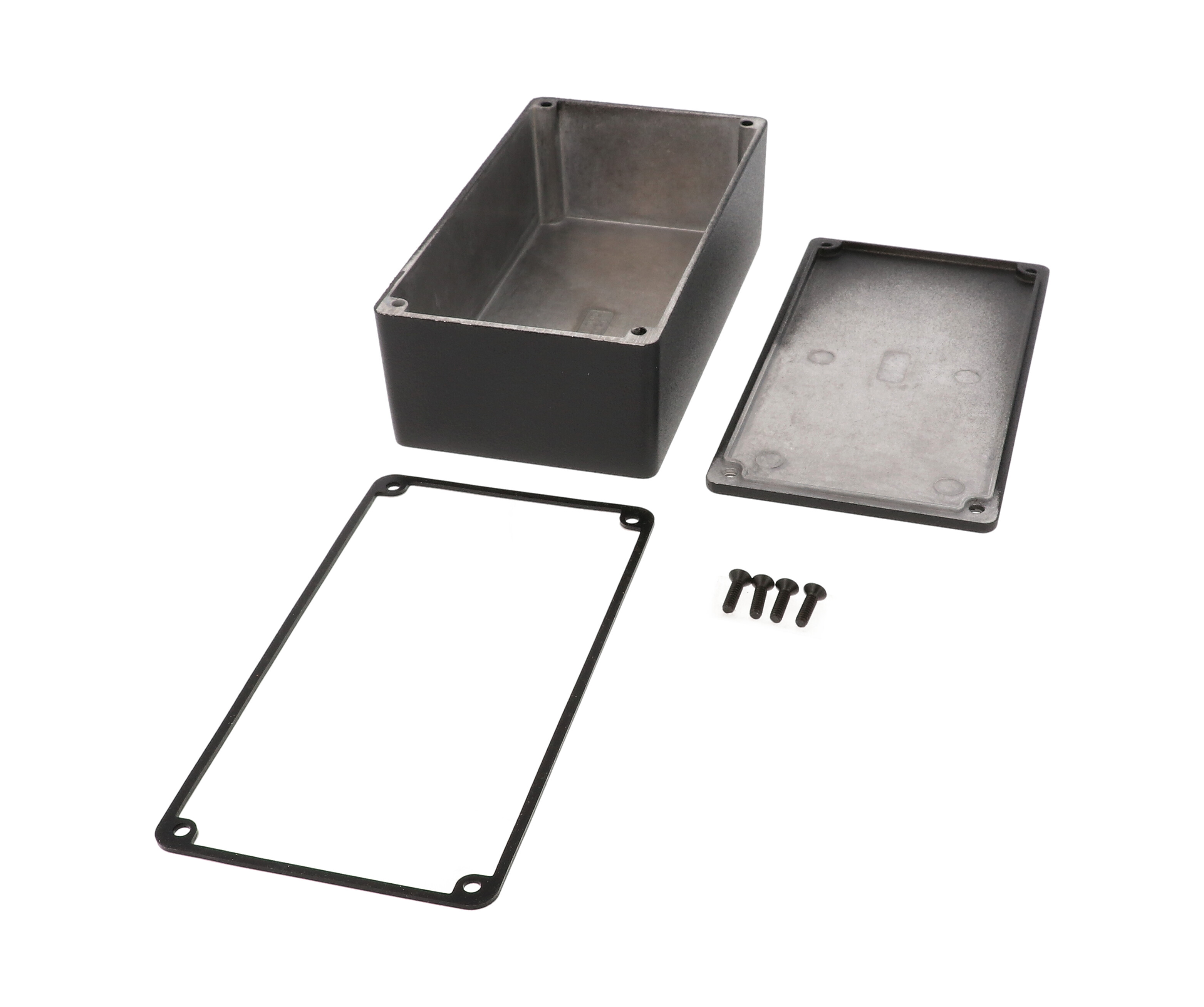 1590WP1BK textured black watertight diecast enclosure, 153 mm x 83 mm x 50 mm, no mounting flanges