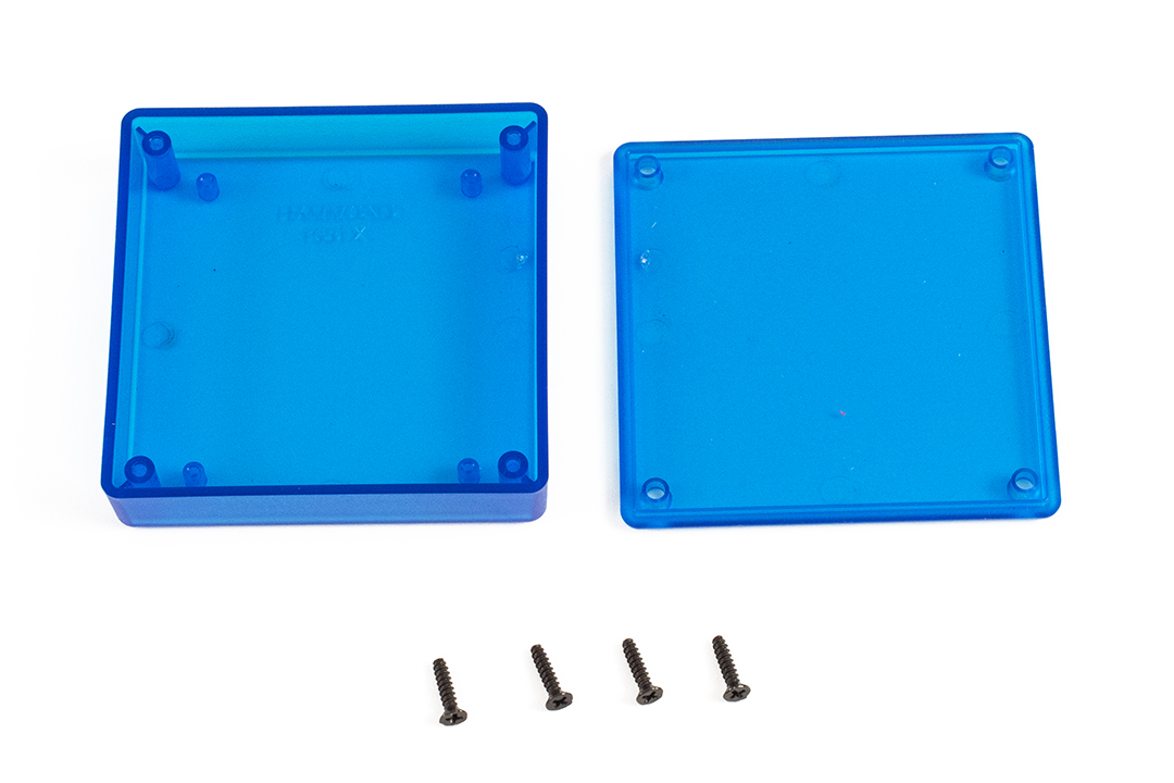 1551XTBU translucent blue ABS miniature enclosure, 80 x 80 x 20 mm
